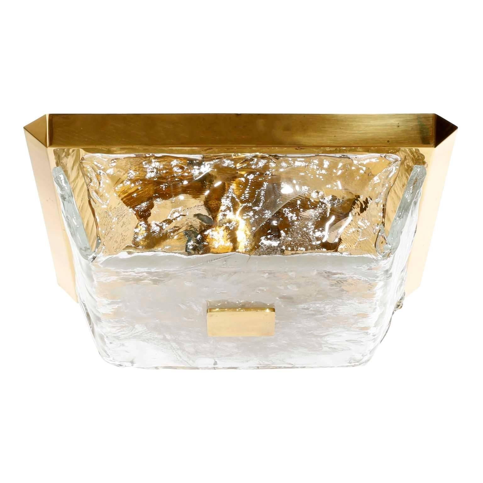 Kalmar Brass Glass Flush Mount Light Fixture or Sconce, 1970 In Excellent Condition In Hausmannstätten, AT