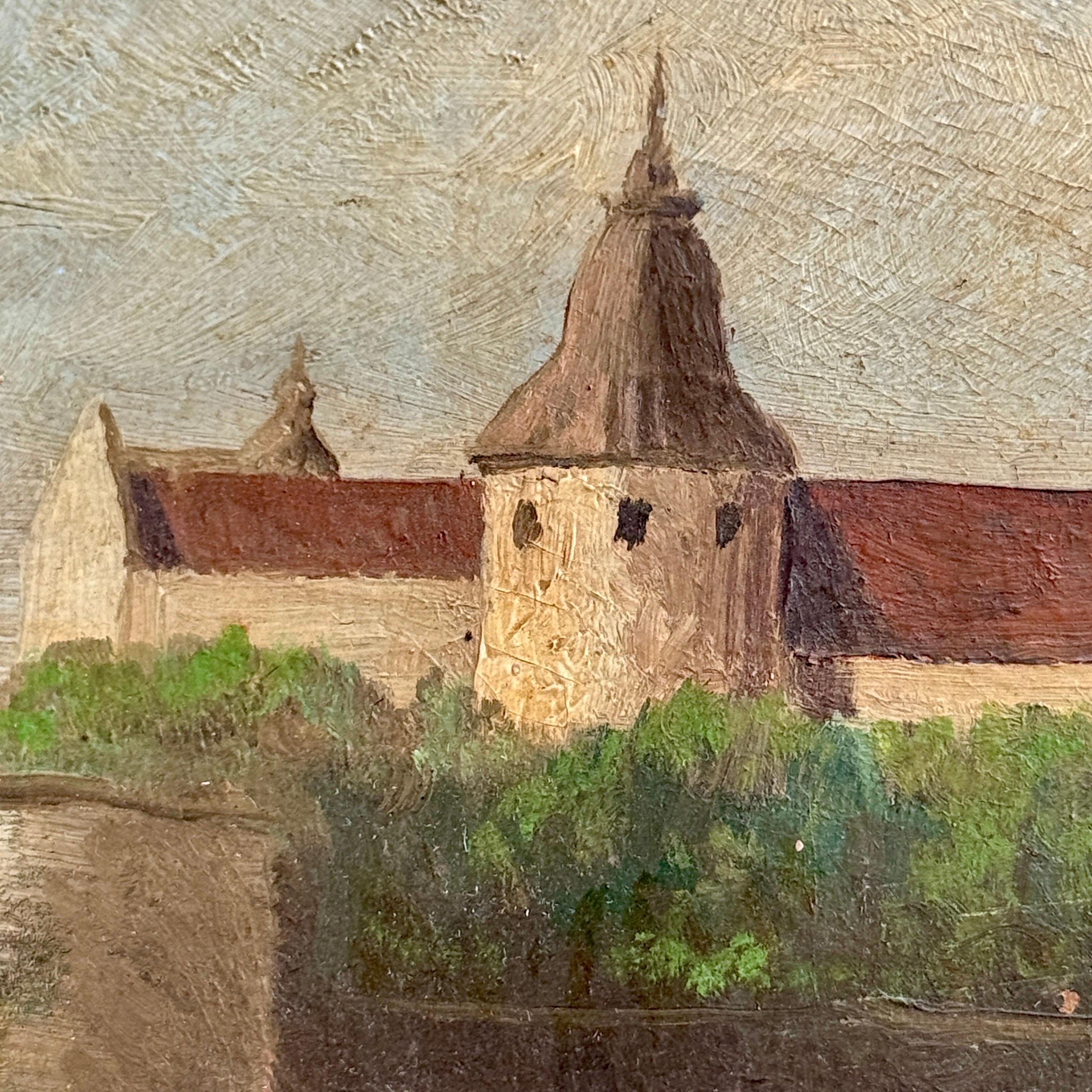 Kalmar Castle Landscape Architectural Oil Painting on Board, Sweden For Sale 4