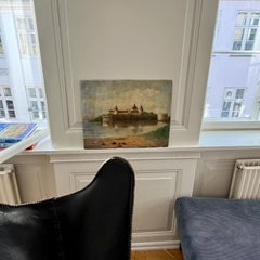Kalmar Castle Landscape Architectural Oil Painting on Board, Sweden