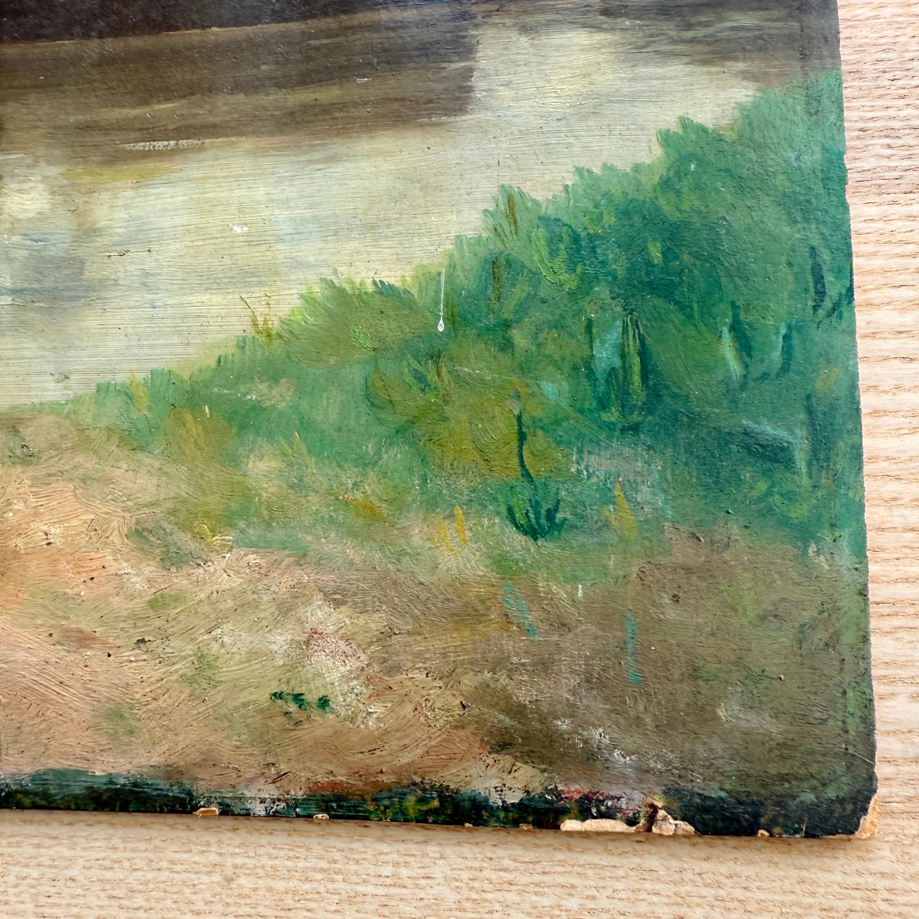 Kalmar Castle Landscape Architectural Oil Painting on Board, Sweden In Good Condition For Sale In Haddonfield, NJ