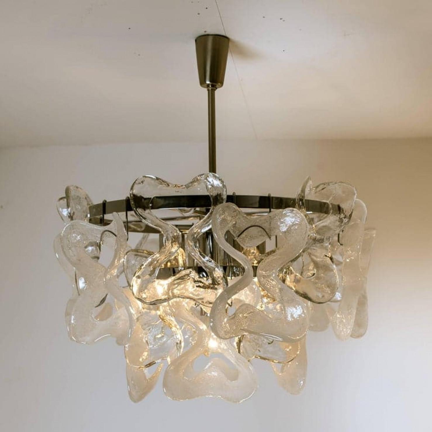 Austrian Kalmar Catena Murano Glass Chrome Chandelier, 1970s For Sale