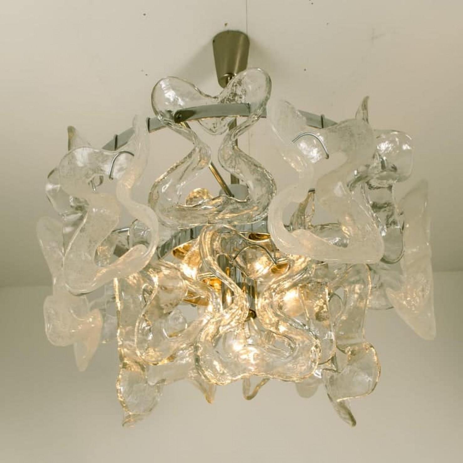 Kalmar Catena Murano Glass Chrome Chandelier, 1970s In Good Condition For Sale In Rijssen, NL