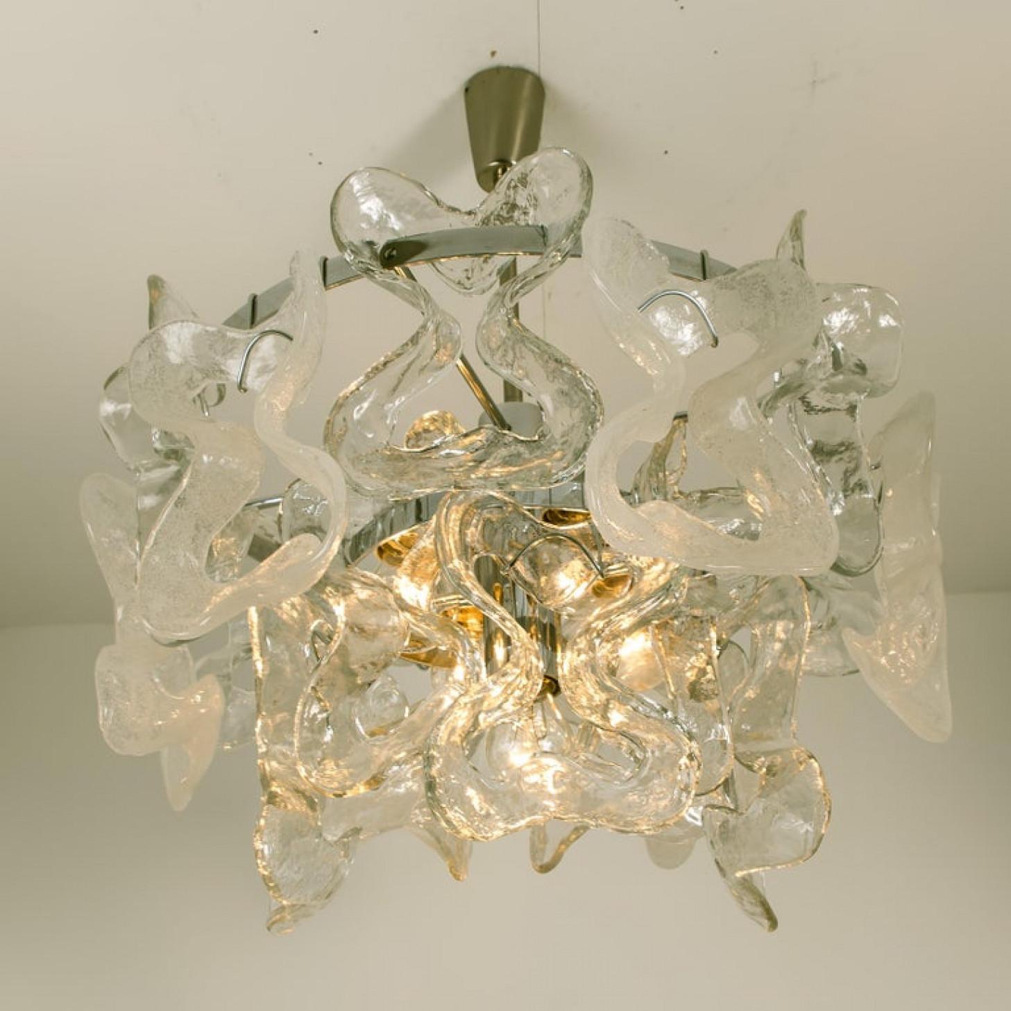 Blown Glass Kalmar Catena Murano Glass Chrome Chandelier, 1970s For Sale