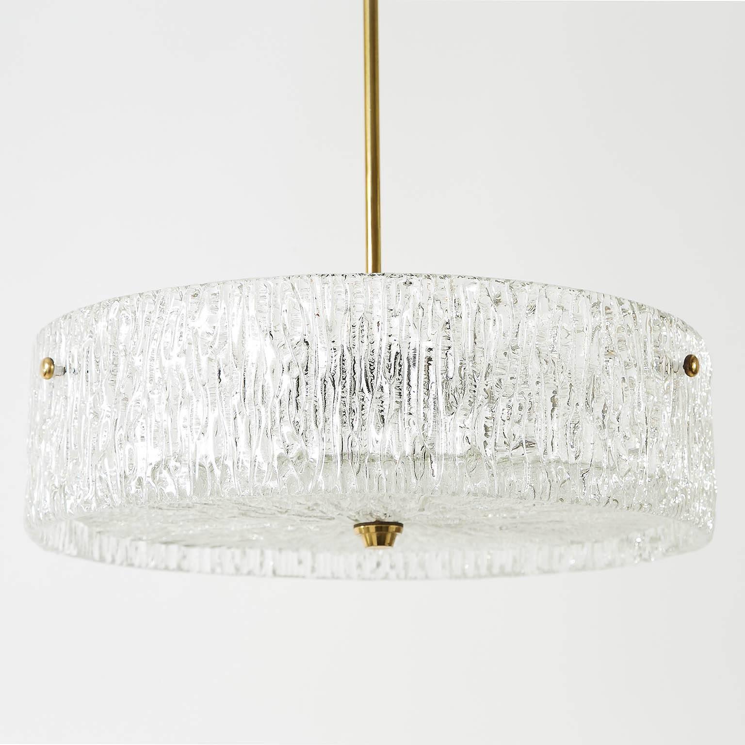 Mid-Century Modern Kalmar Chandelier, Glass Brass, 1960