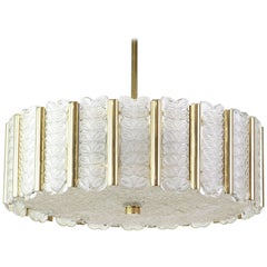 Kalmar Chandelier in Drum Form, Gilt Brass and Glass, Austria, 1960s