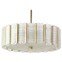 Kalmar Chandelier in Drum Form, Gilt Brass and Glass, Austria, 1960s