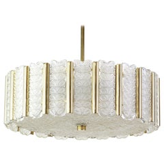 Kalmar Chandelier in Drum Form, Gilt Brass and Glass, Austria, 1960s