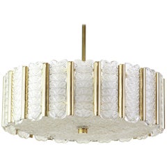 Kalmar Chandelier in Drum Form, Gilt Brass and Glass, Austria, 1960s