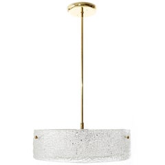 Kalmar Chandelier Light Fixture, Textured Glass and Brass, 1960