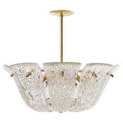 Kalmar Chandelier or Flush Mount Light Brass Curved Textured Glass, 1960, 1 of 2