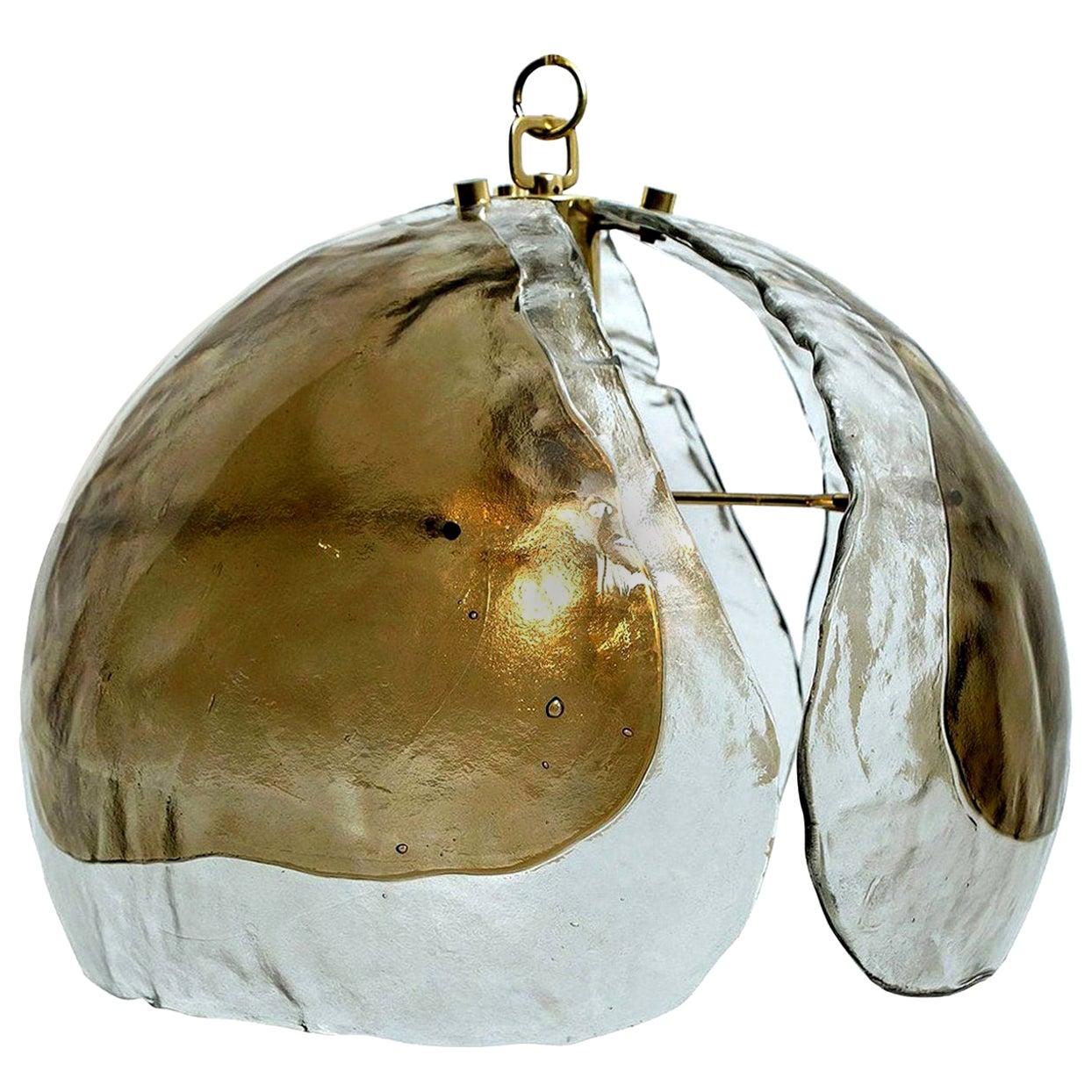 Lámpara colgante Kalmar Chandelier, vidrio ámbar y latón, años 70