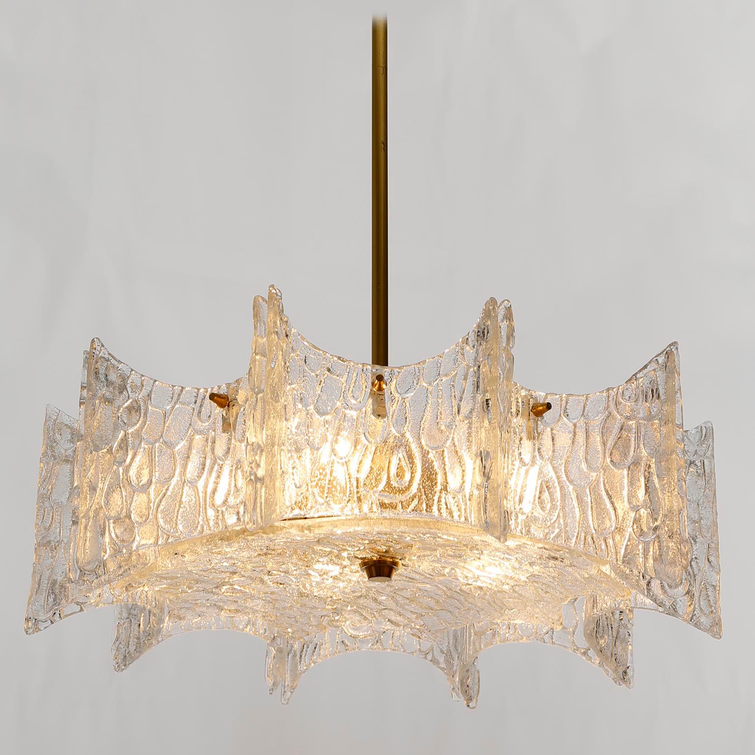 Kalmar Chandelier Pendant Light, Glass Brass, 1970 3