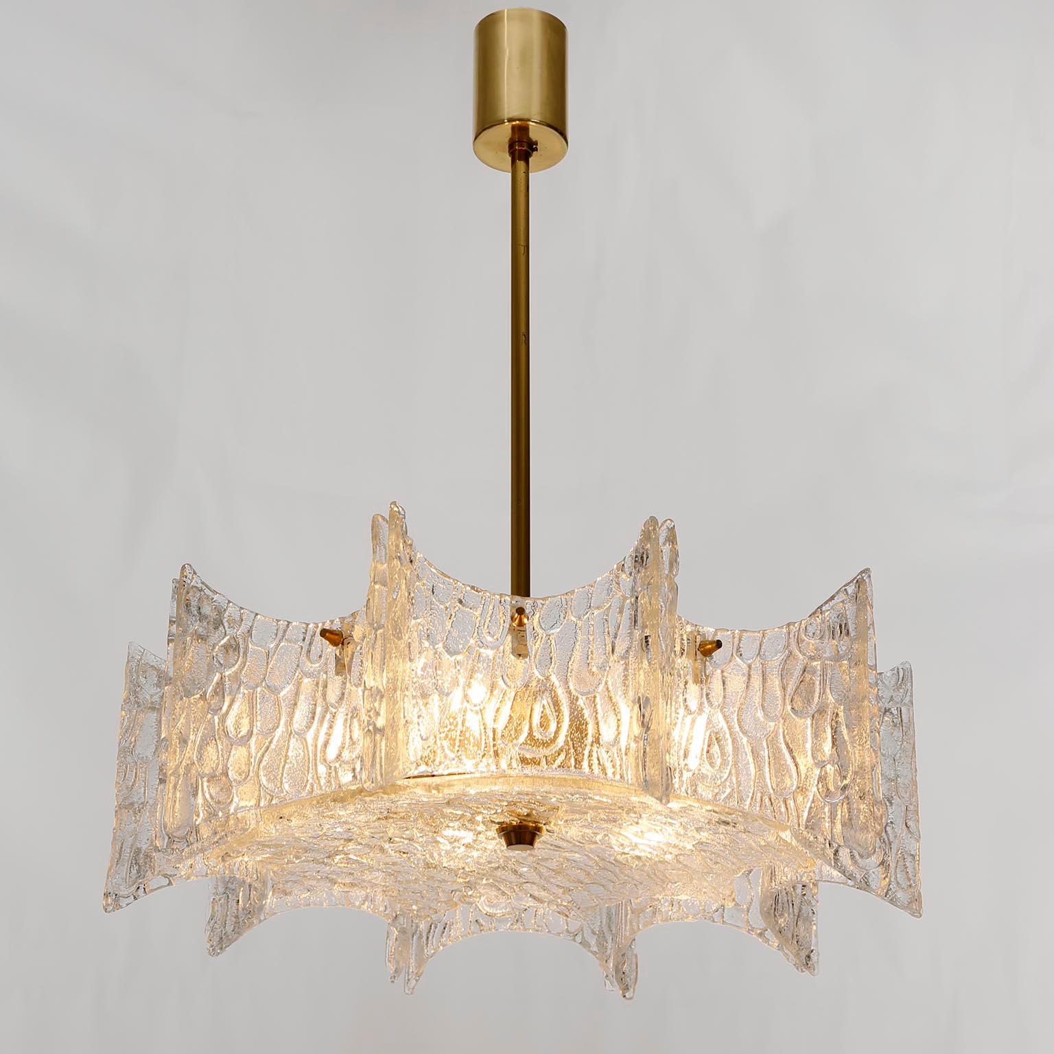 Kalmar Chandelier Pendant Light, Glass Brass, 1970 4