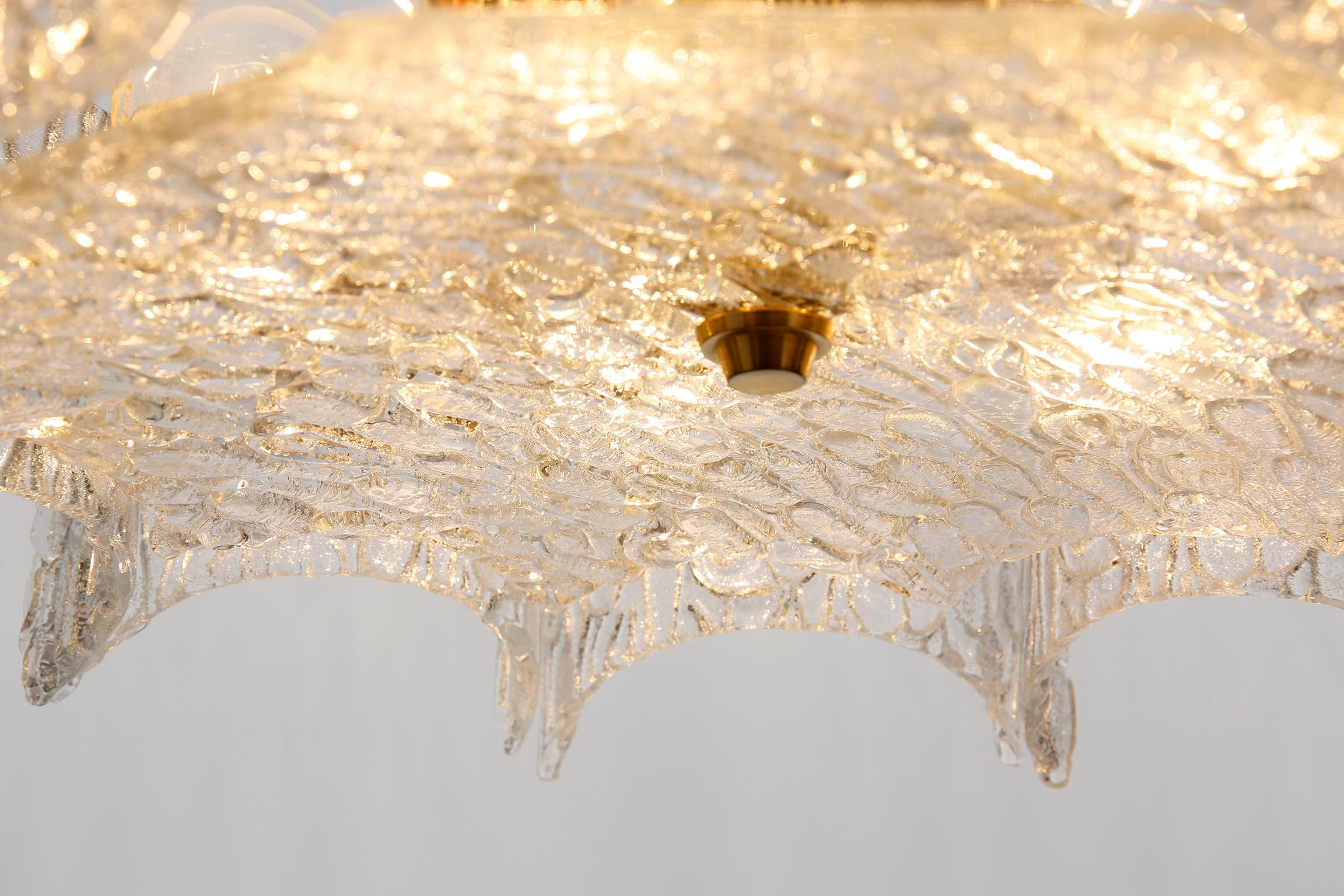 Kalmar Chandelier Pendant Light, Glass Brass, 1970 8