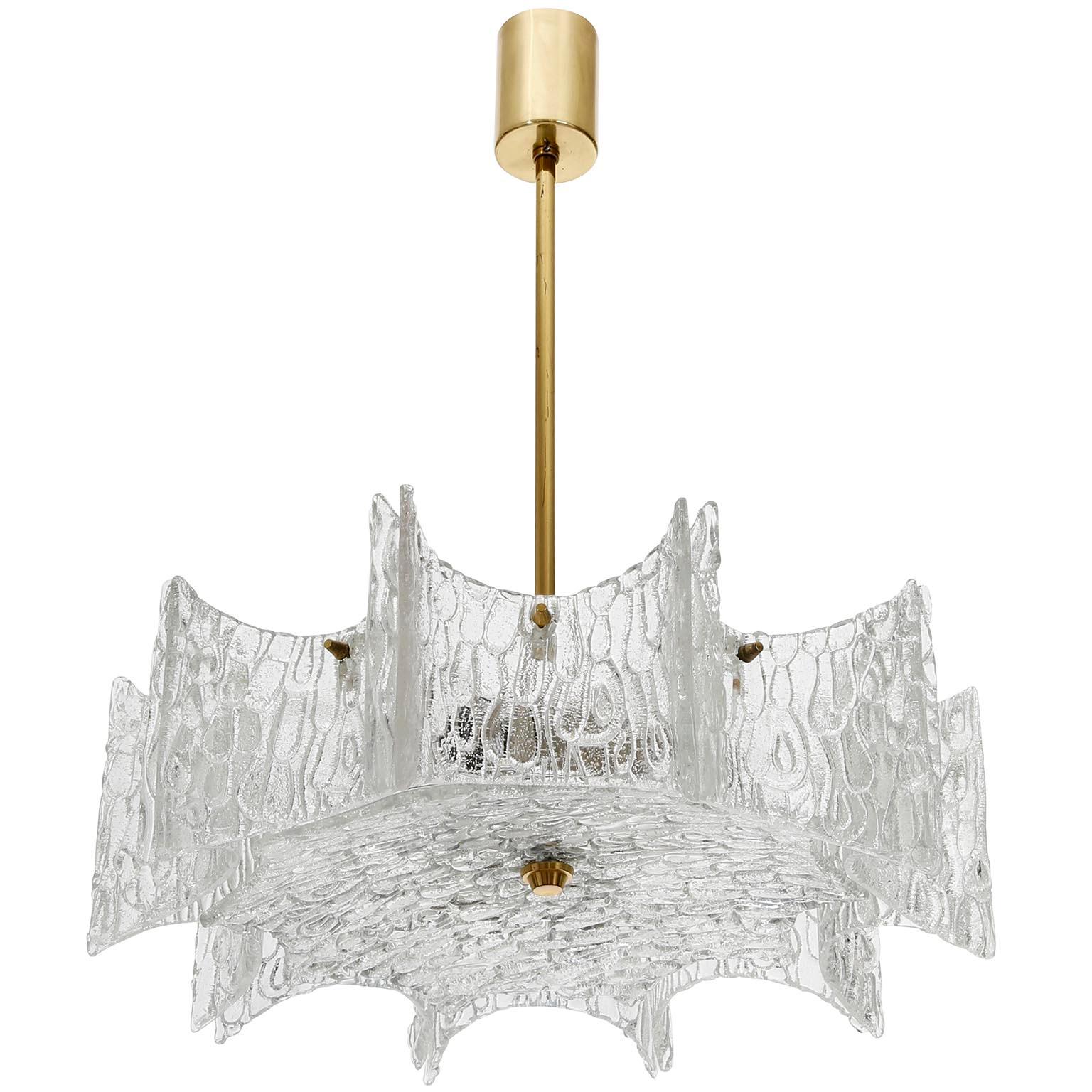 Kalmar Chandelier Pendant Light, Glass Brass, 1970 1