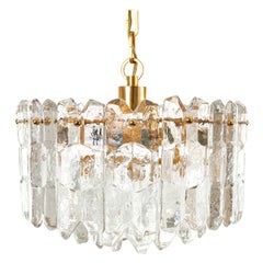 Mid-Century Gilt Brass and Glass Chandelier Pendant Light by Kalmar 1970s