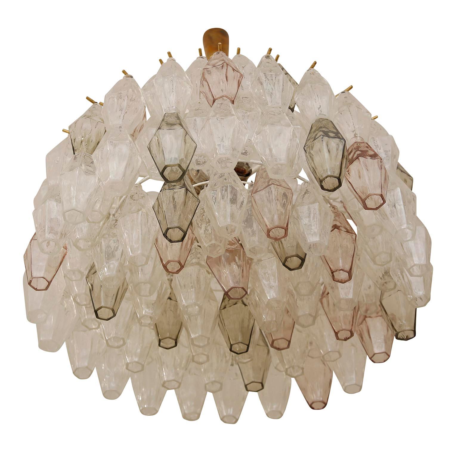 Kalmar Chandelier 'Polyeder', Brass Pink Smoked Clear Venini Murano Glass, 1960s 5