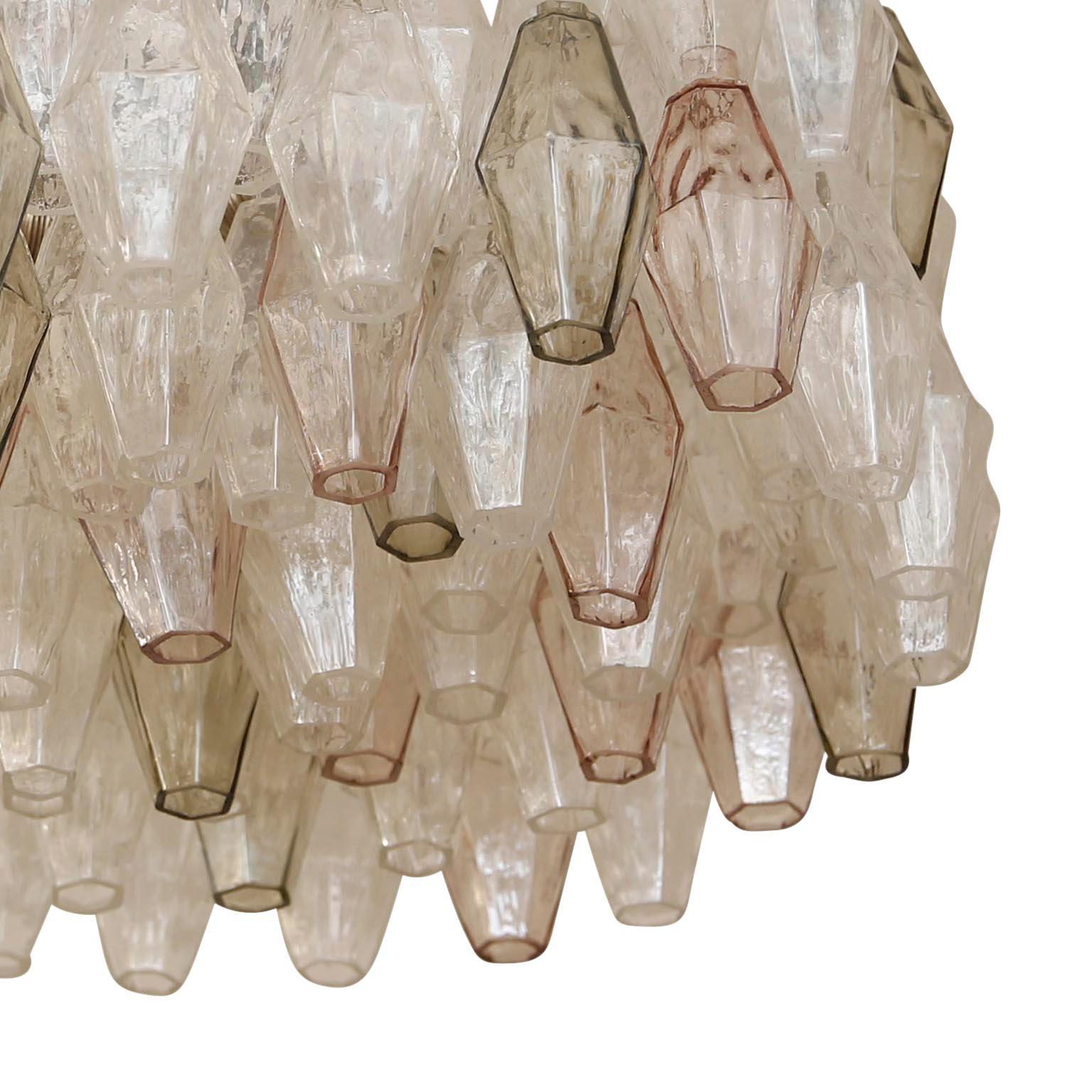 Kalmar Chandelier 'Polyeder', Brass Pink Smoked Clear Venini Murano Glass, 1960s 7