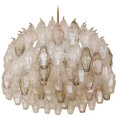 Kalmar Chandelier 'Polyeder', Brass Pink Smoked Clear Venini Murano Glass, 1960s