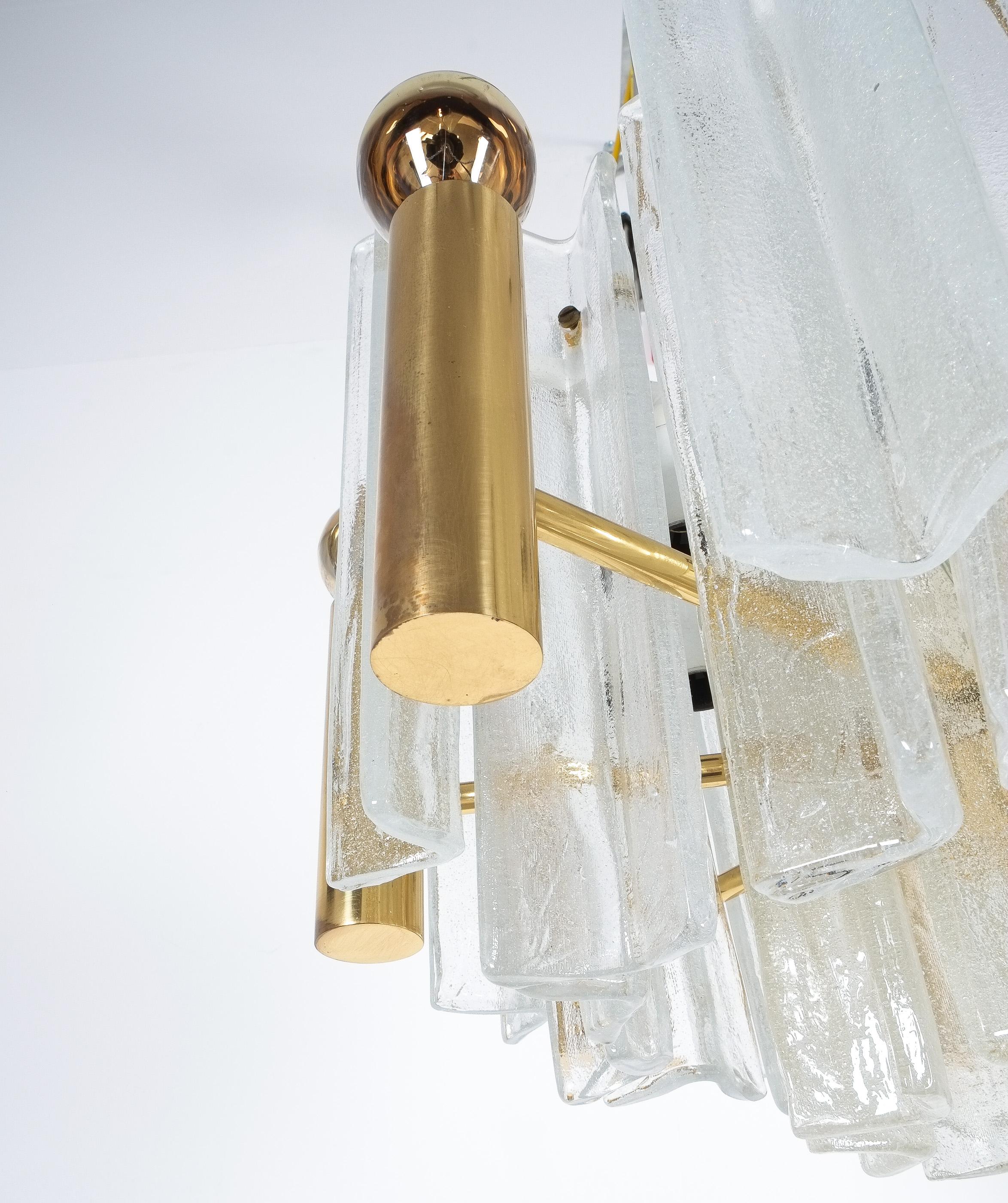 Brass Kalmar Chandelier Semi Flush Mount Lipizza Glass, Austria Mid Century