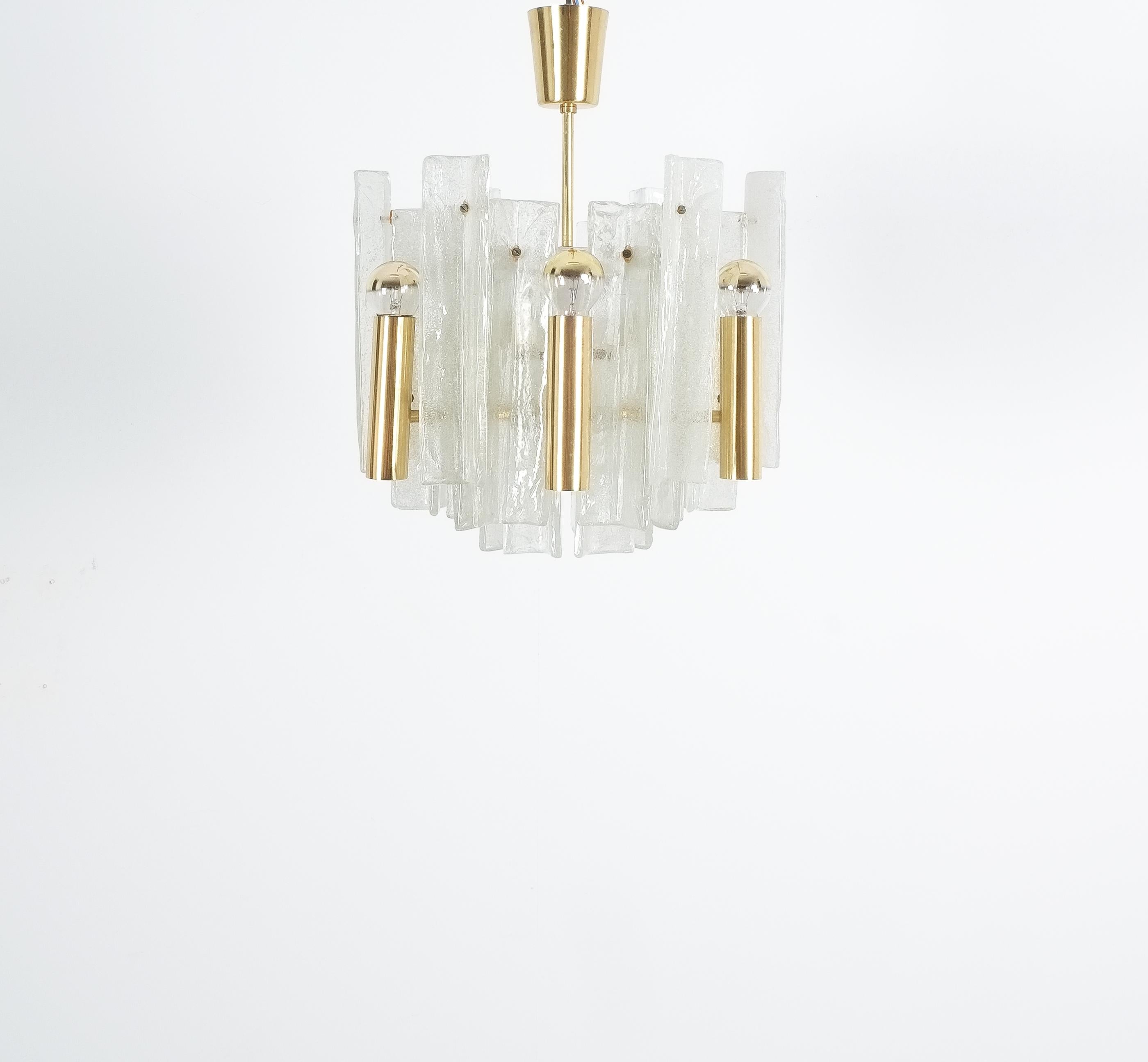 Austrian Kalmar Chandelier Semi Flush Mounts Pair Lipizza Glass Lamps, Austria For Sale