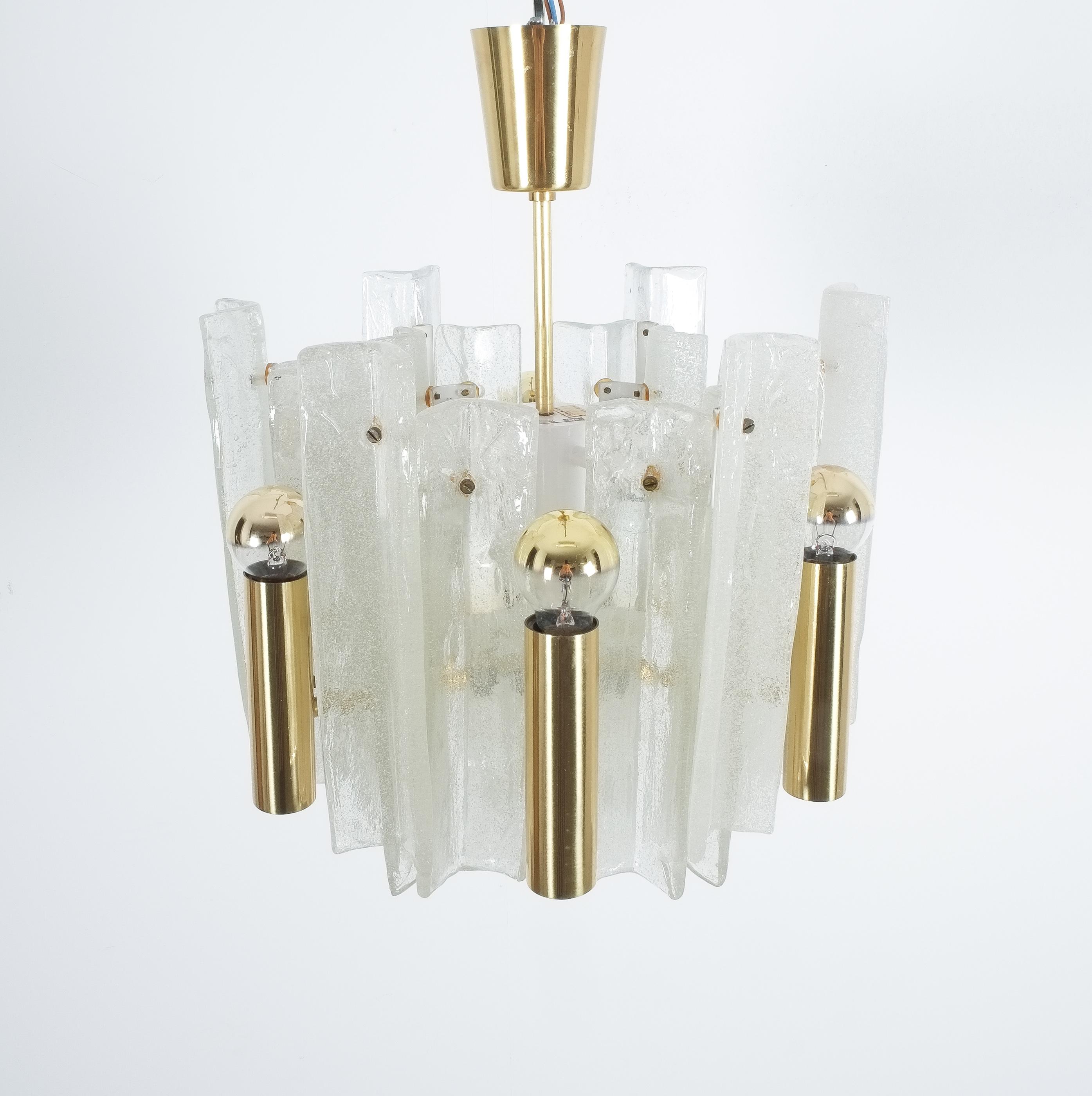 Enameled Kalmar Chandelier Semi Flush Mounts Pair Lipizza Glass Lamps, Austria For Sale