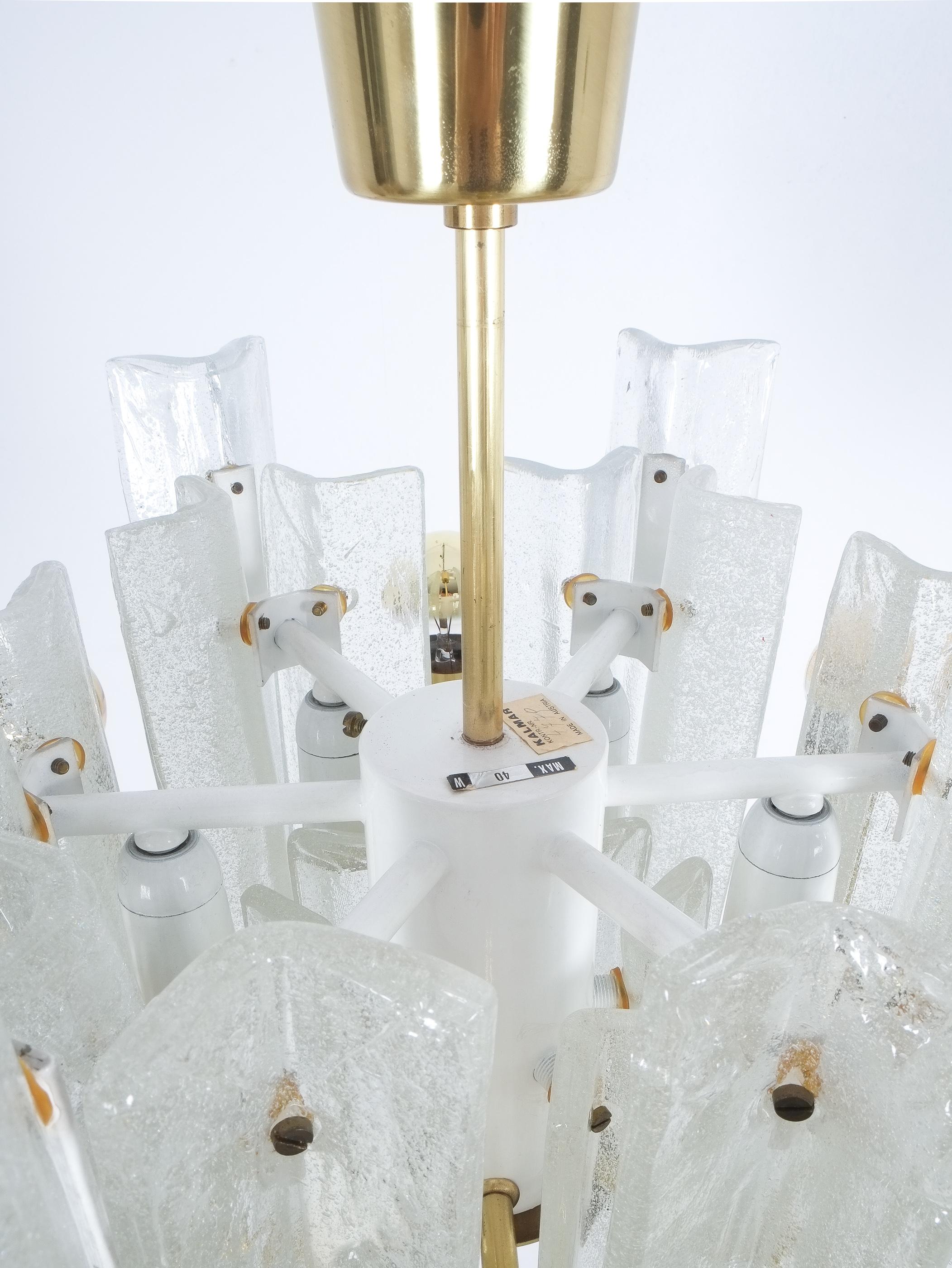 Mid-20th Century Kalmar Chandelier Semi Flush Mounts Pair Lipizza Glass Lamps, Austria For Sale