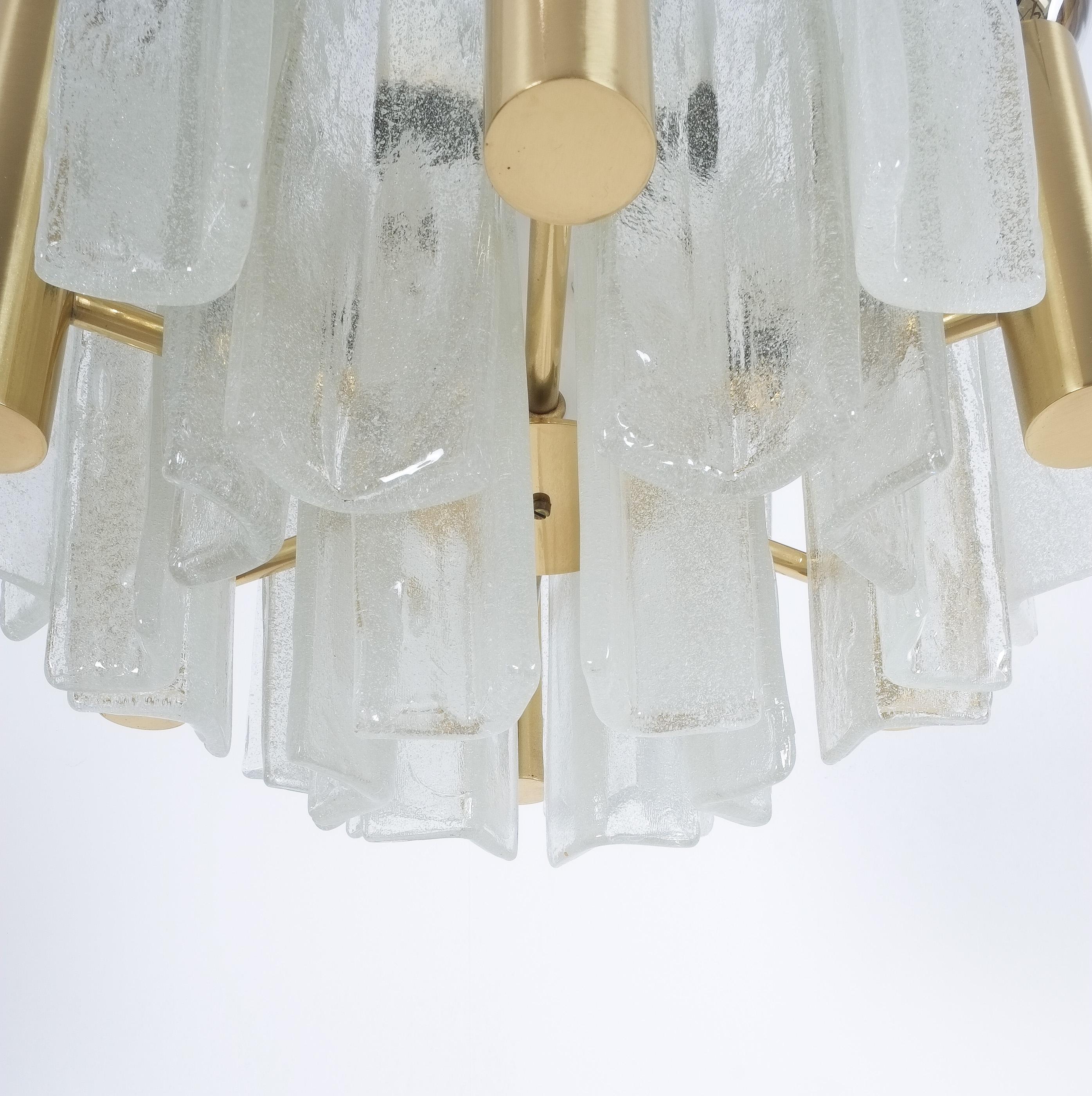 Brass Kalmar Chandelier Semi Flush Mounts Pair Lipizza Glass Lamps, Austria  For Sale
