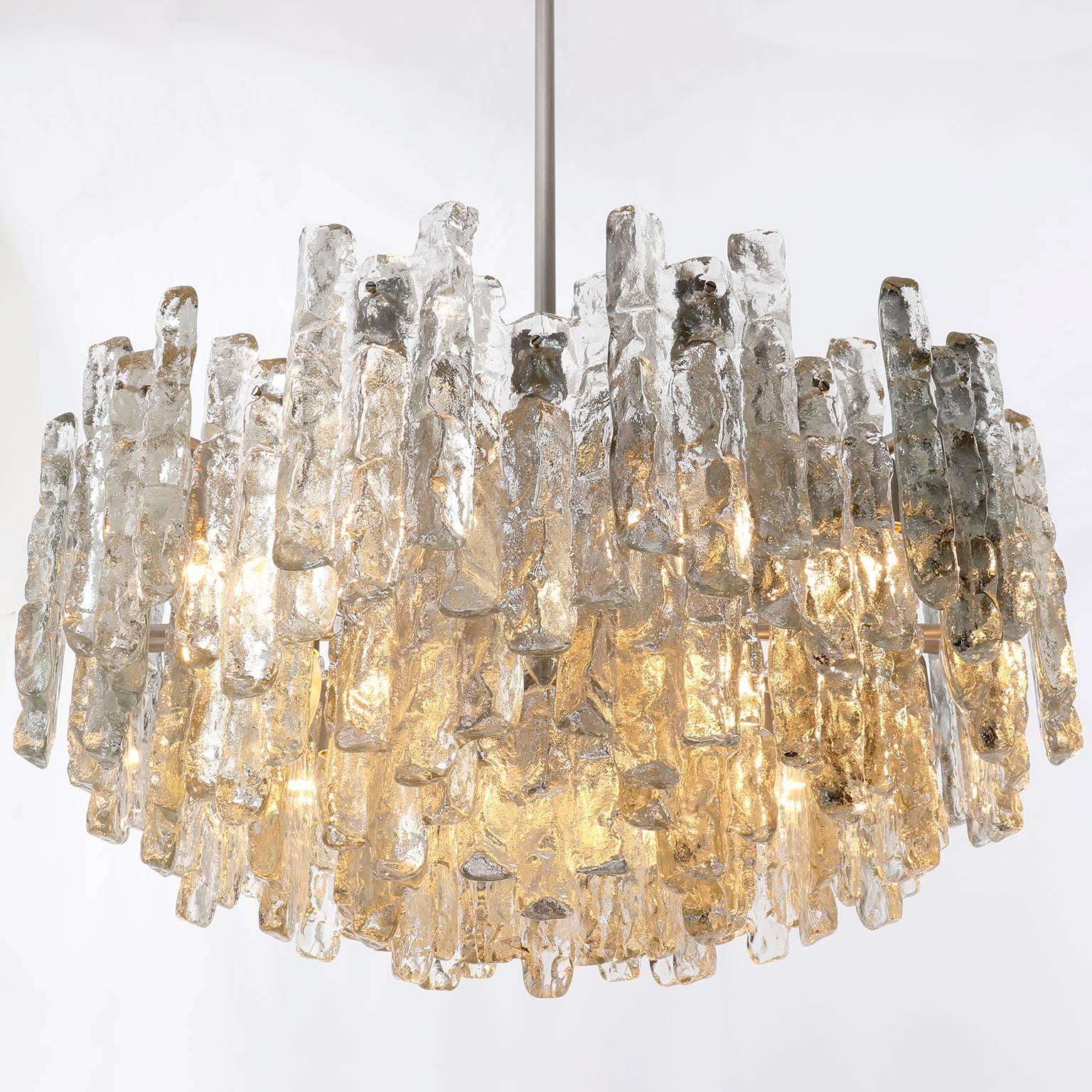 Painted Mid-Century Modern Chandelier 'Soria' by Kalmar, Ice Glass Nickel, 1970, 1 of 3 For Sale