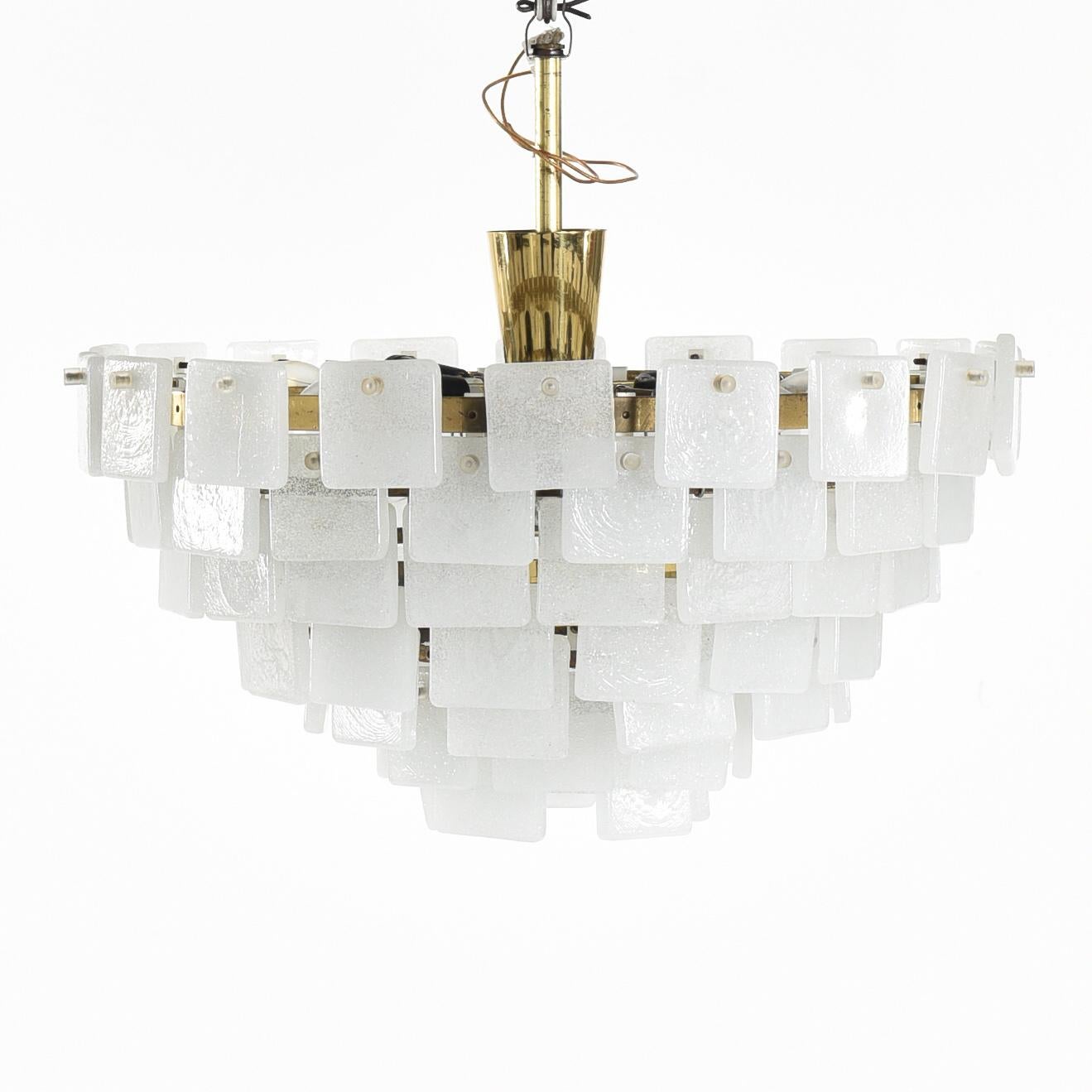 Kalmar Chandelier Square Glass with Bubbles, 1960 Austria , brass frame with six rows of numerous 2.5