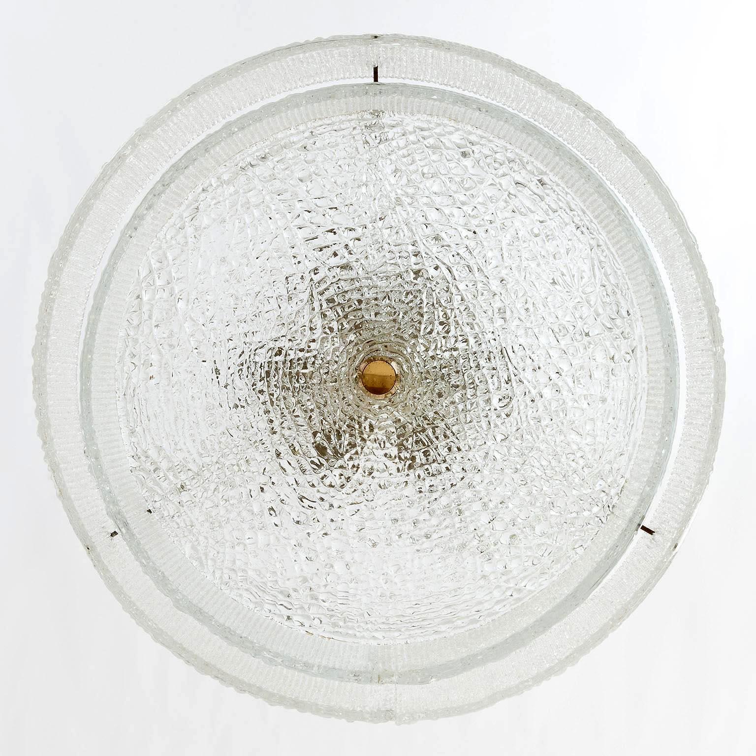 Austrian Kalmar Chandelier, Textured Glass and Brass, 1960