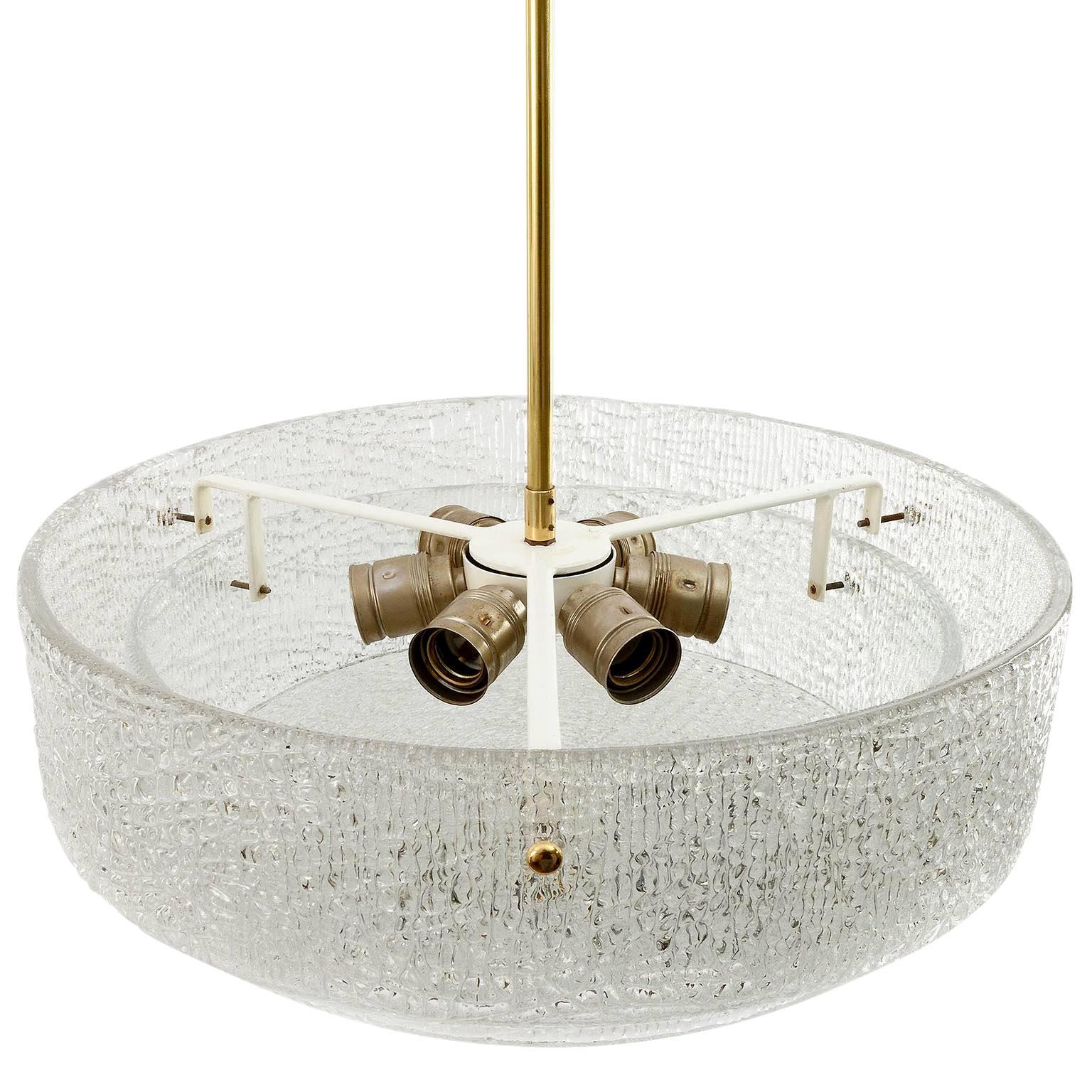 Mid-Century Modern Kalmar Chandelier, Textured Glass and Brass, 1960