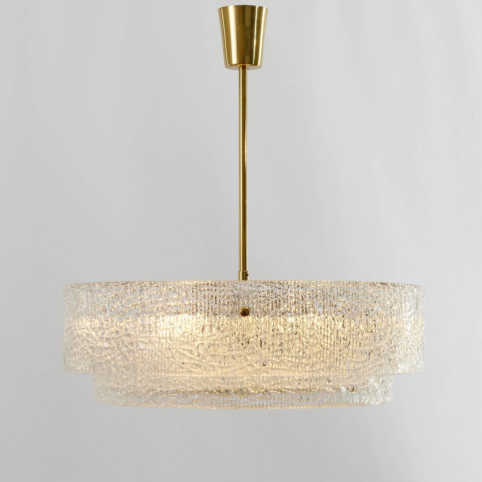 Austrian Kalmar Chandelier, Textured Glass and Brass, 1960