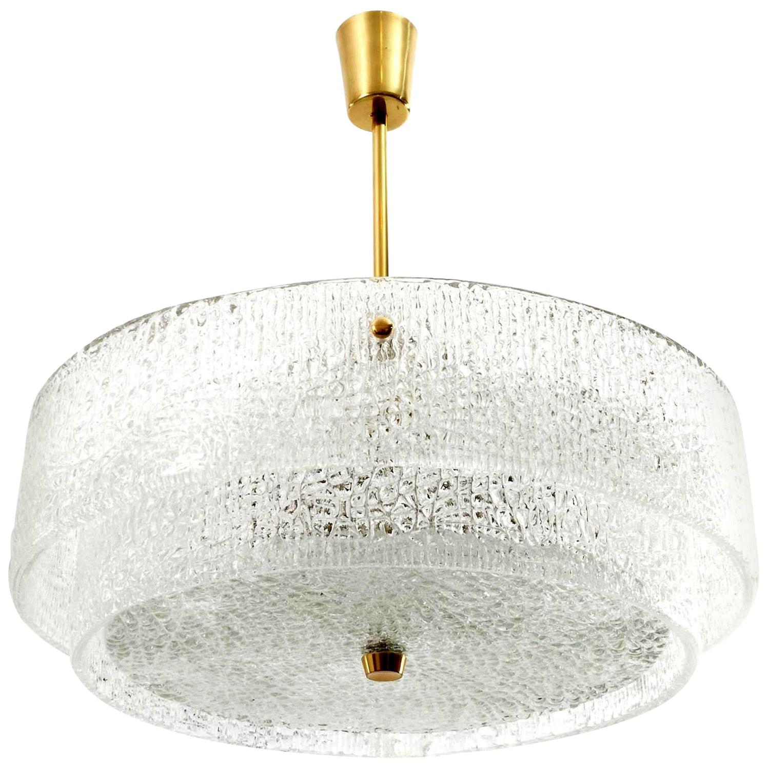 Kalmar Chandelier, Textured Glass and Brass, 1960