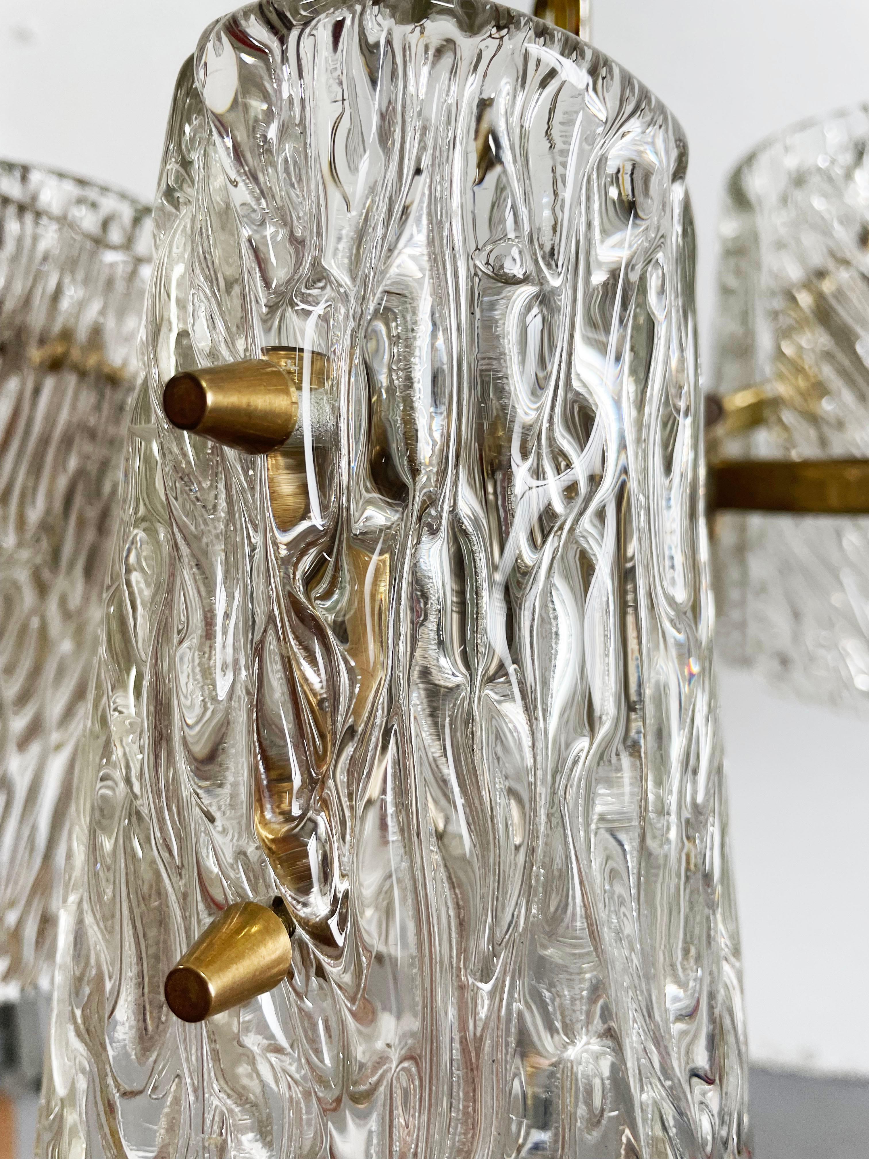 Kalmar Chandelier, Textured Glass and Brass, Austria, 1960 For Sale 2