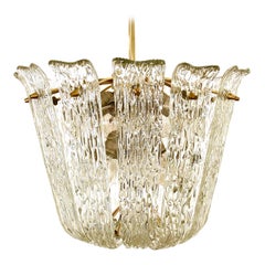 Kalmar Chandelier Vienna Curved and Textured Glass Brass Mid-Century Modern 1955