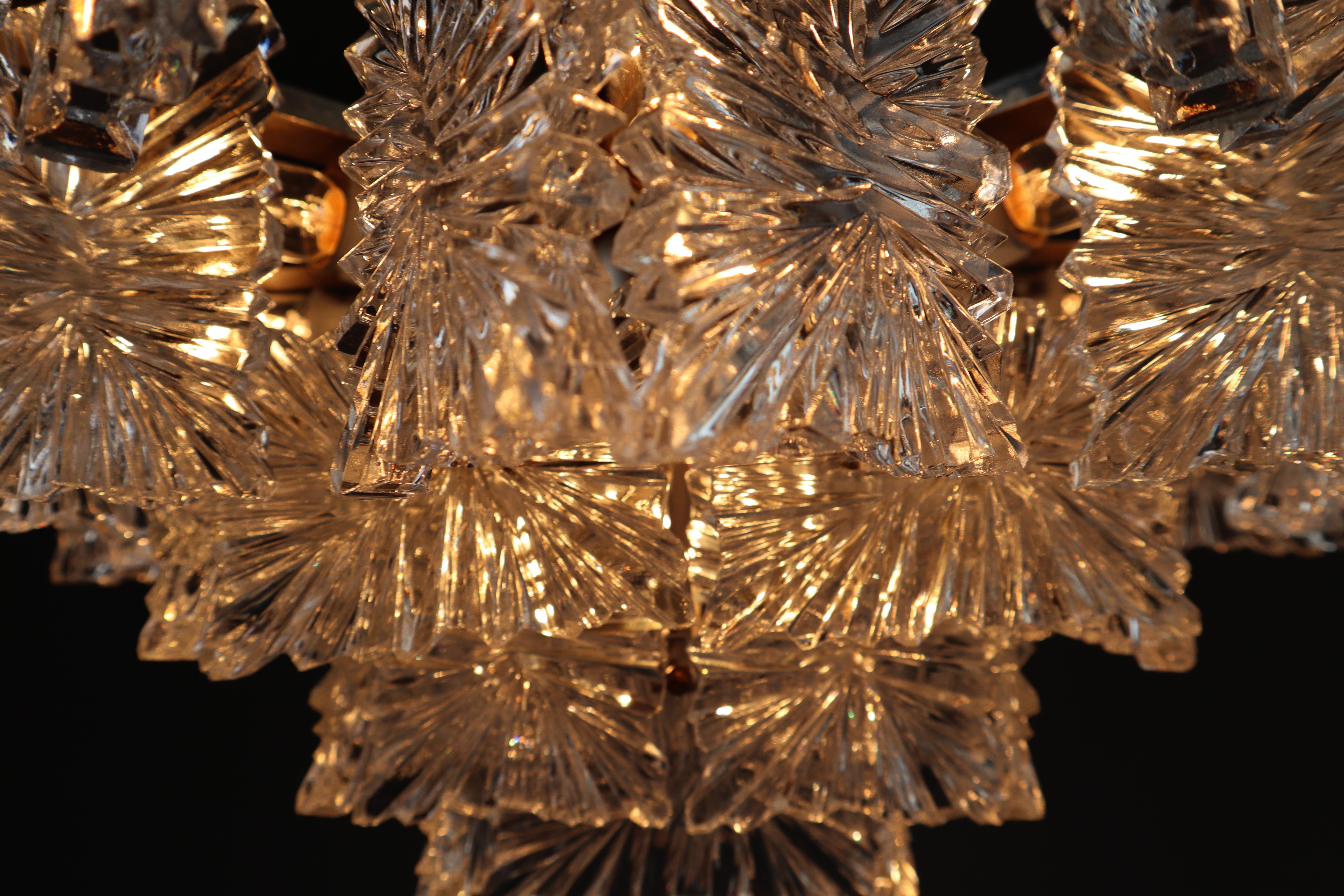 Mid-20th Century Kalmar Chandeliers in Brass and Textured Glass Sheets, Austria, 1960s  For Sale