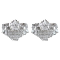 Kalmar Chandeliers in Brass and Textured Glass Sheets, Austria, 1960s