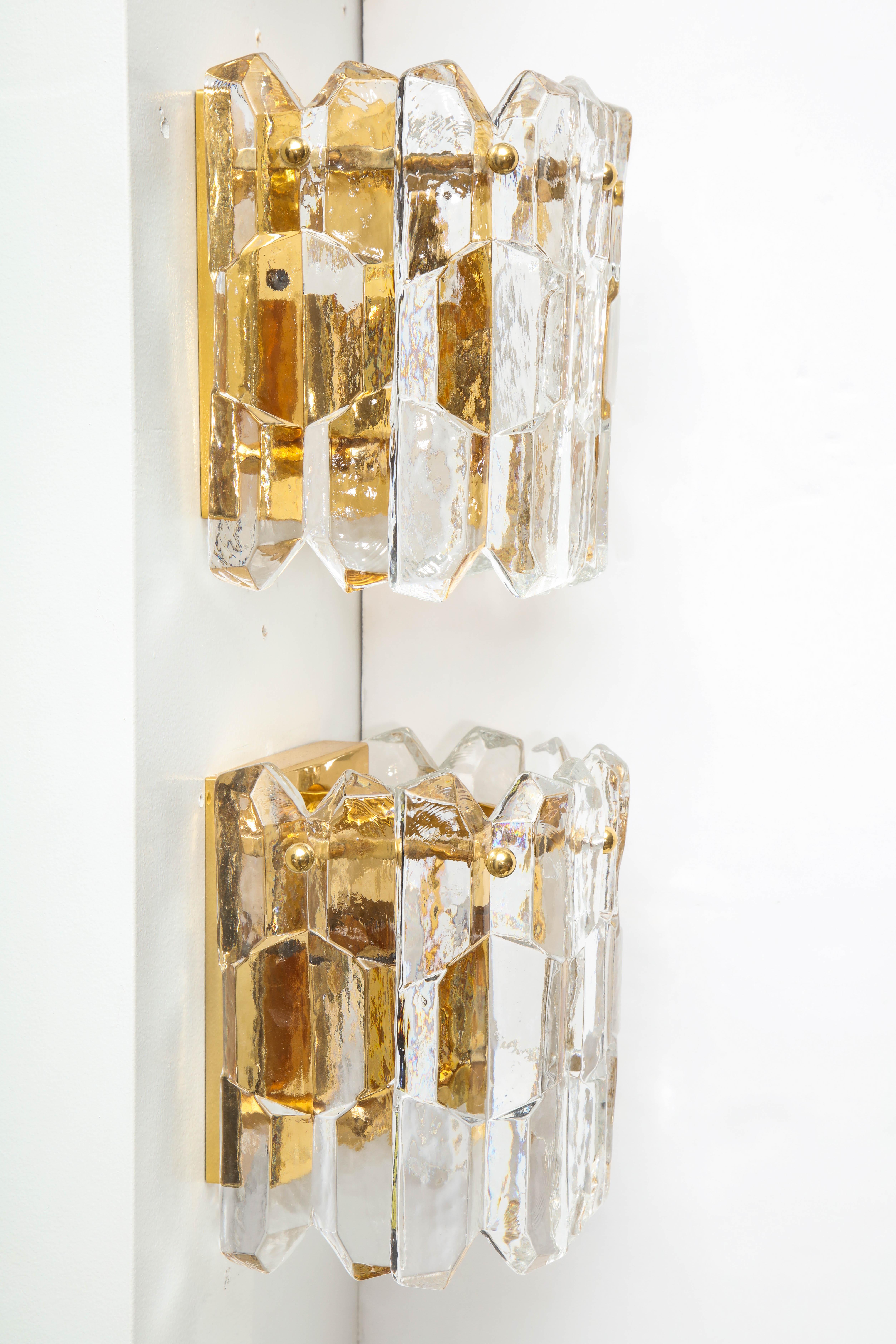 German Kalmar Chiseled Glass Sconces