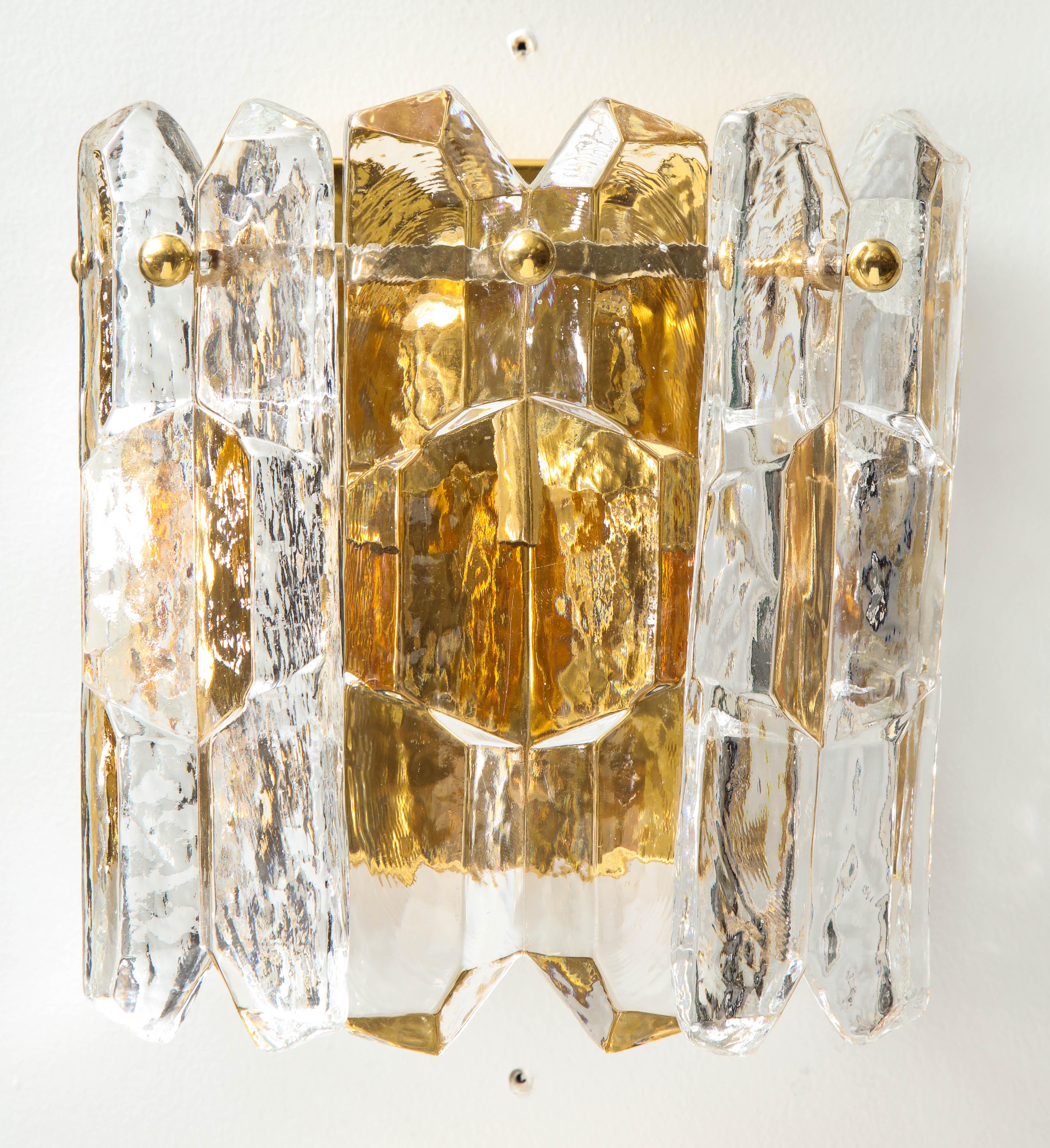 20th Century Kalmar Chiseled Glass Sconces