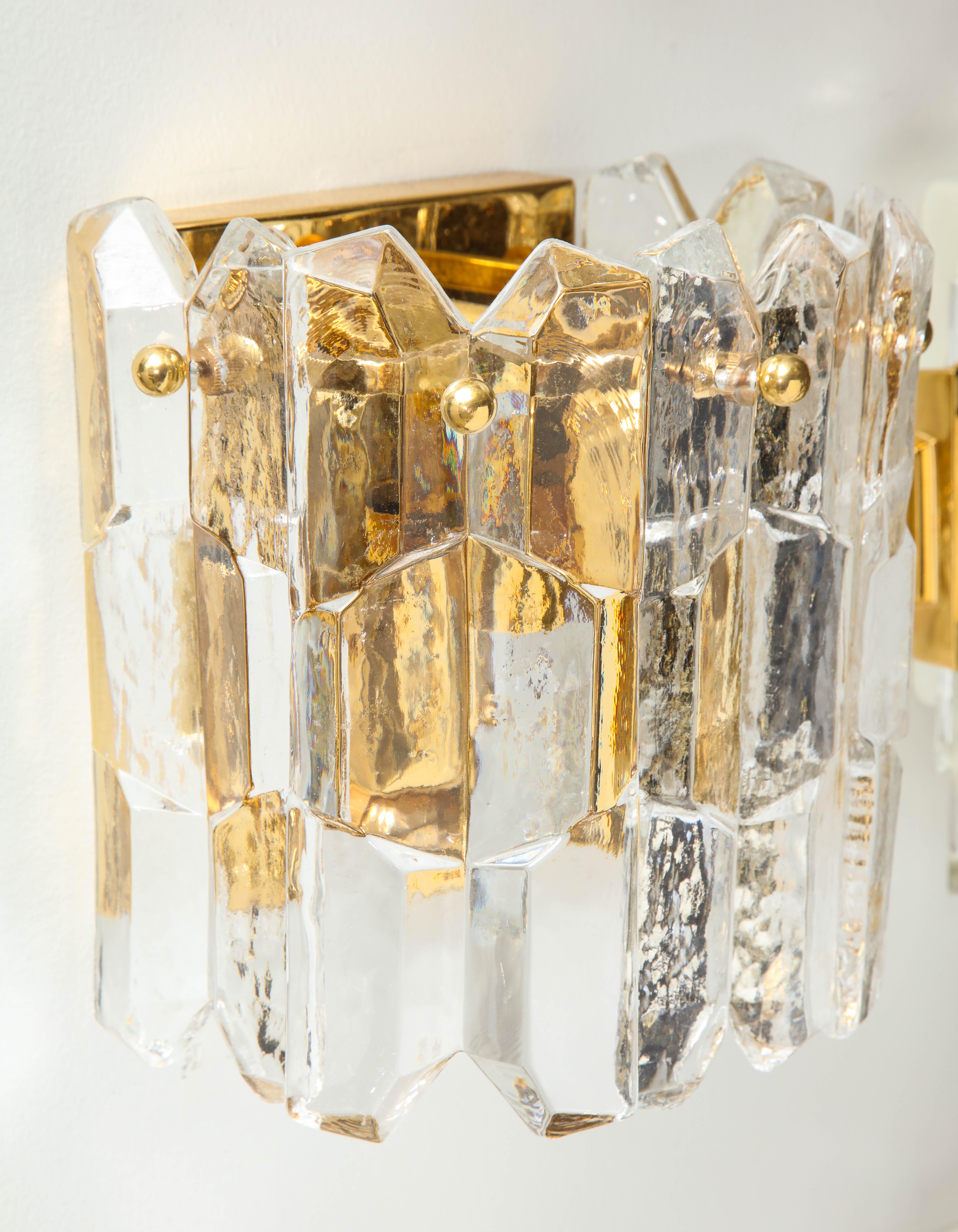 Brass Kalmar Chiseled Glass Sconces