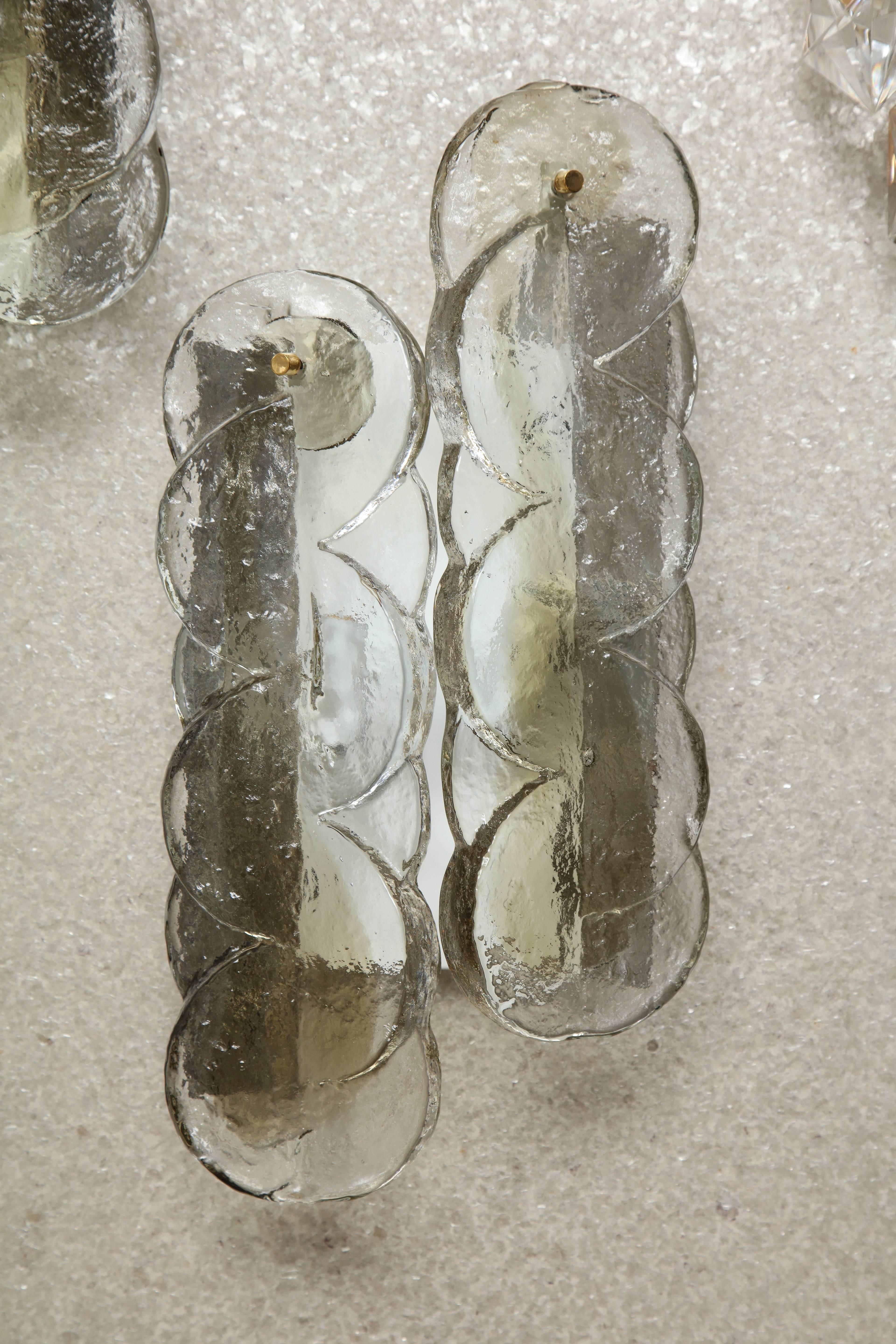 20th Century Kalmar Clear, Amber Glass Sconces