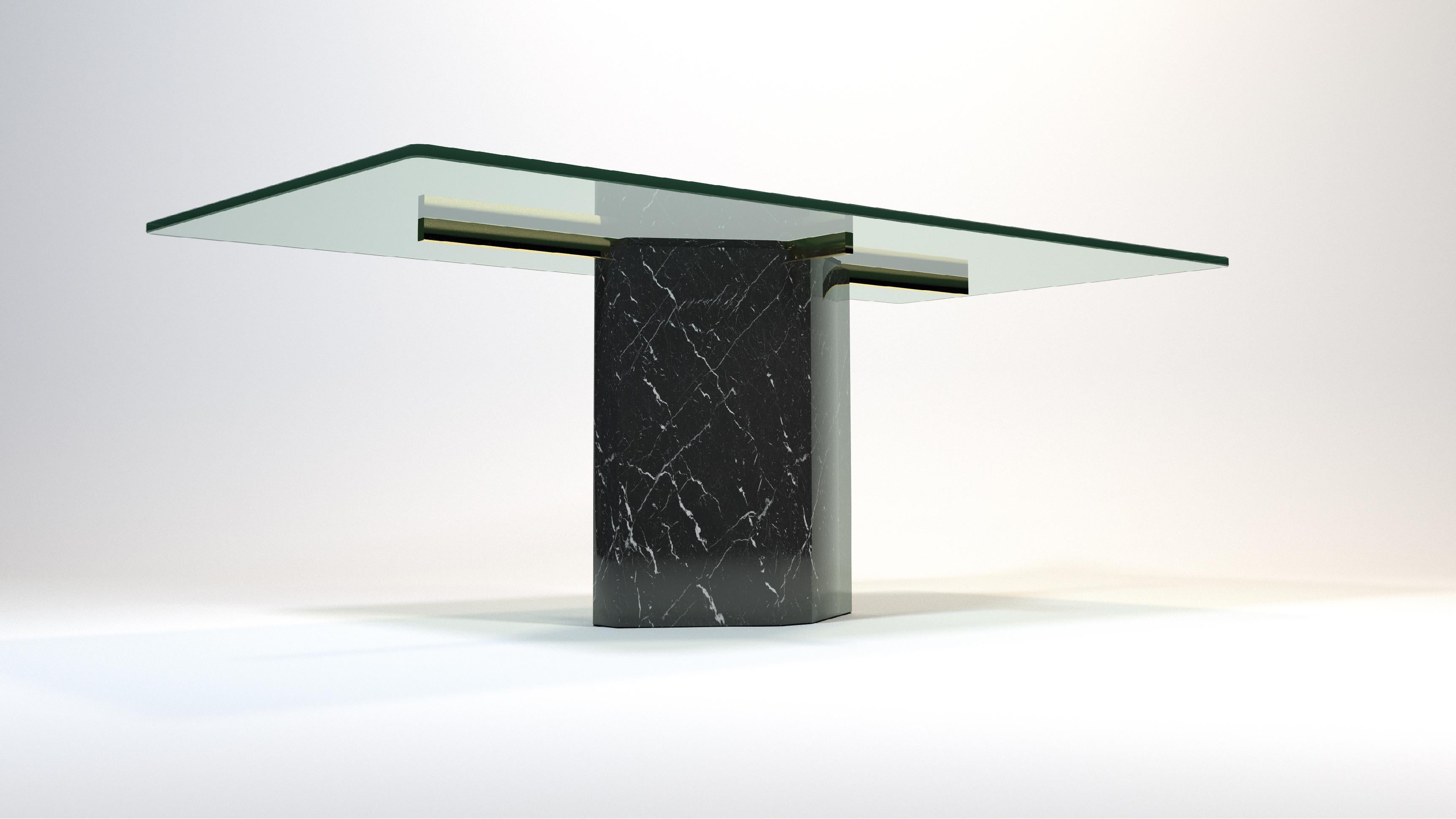 Mid-Century Modern Kalmar Dining Table Black Marble & Brass Joaquín Moll Modern Design in Stock For Sale