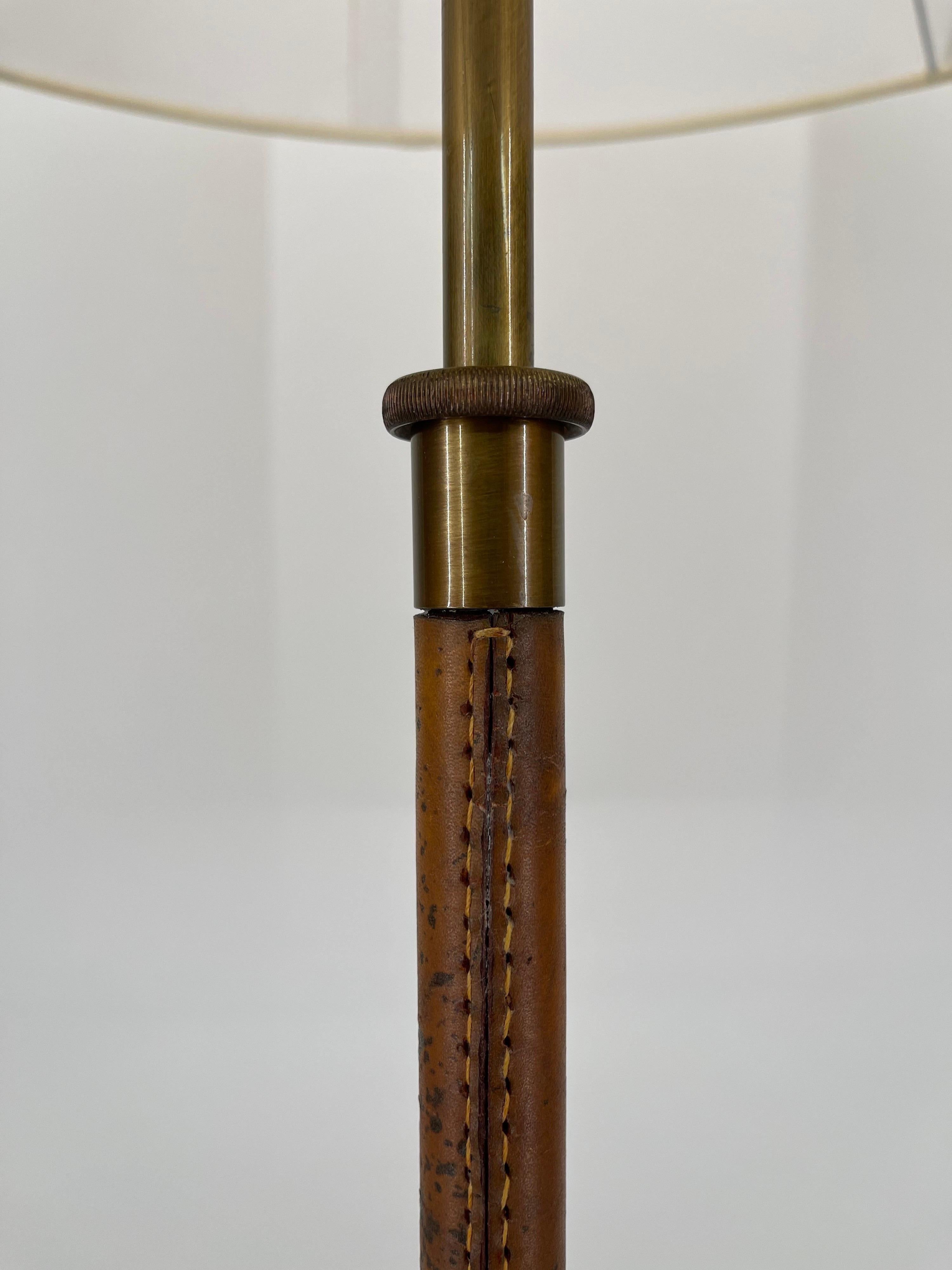 Austrian Kalmar Floor Lamp, Brass Height Adjustable Leather Stem Model 'Telescope'