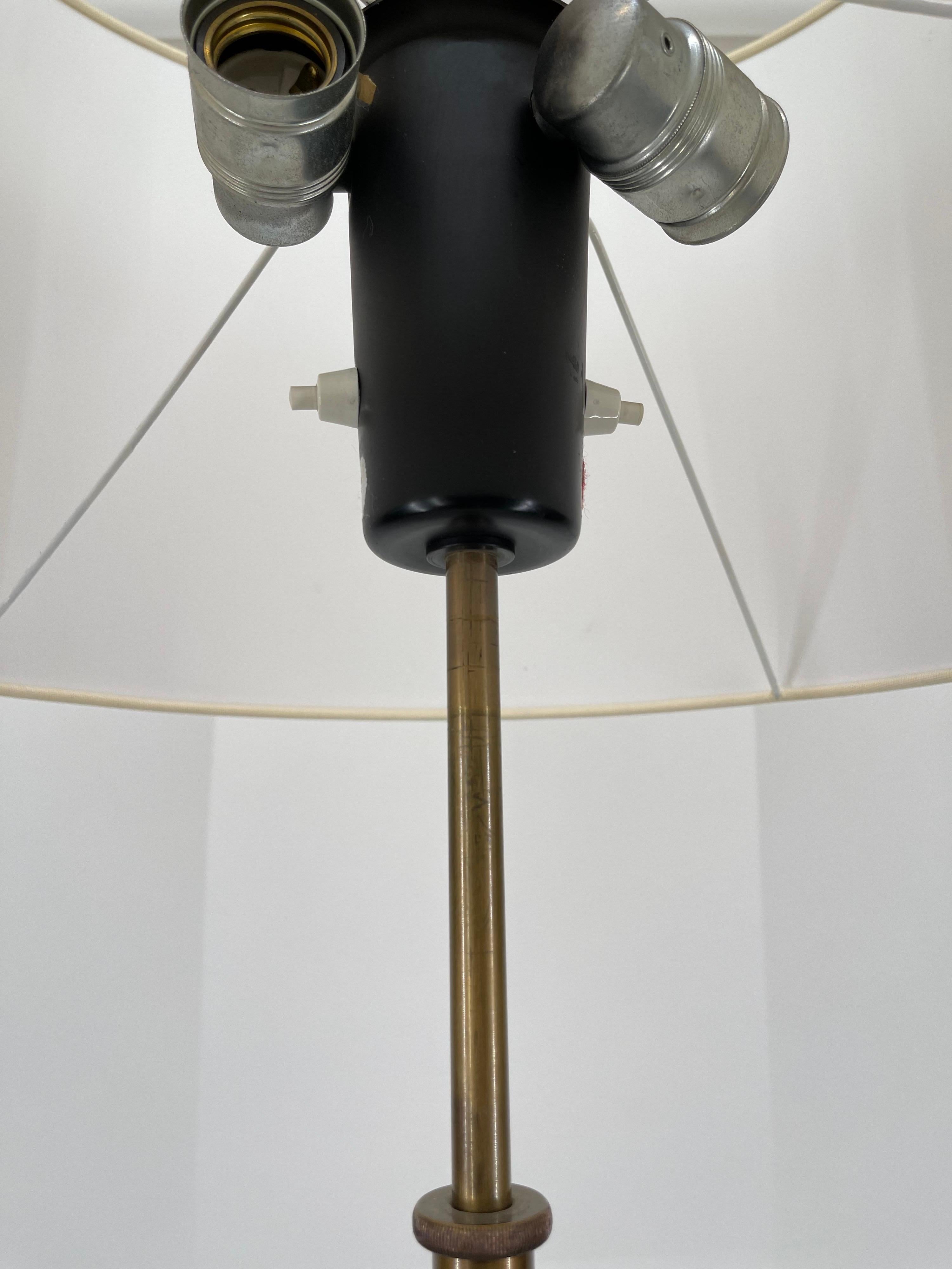 Kalmar Floor Lamp, Brass Height Adjustable Leather Stem Model 'Telescope' 1