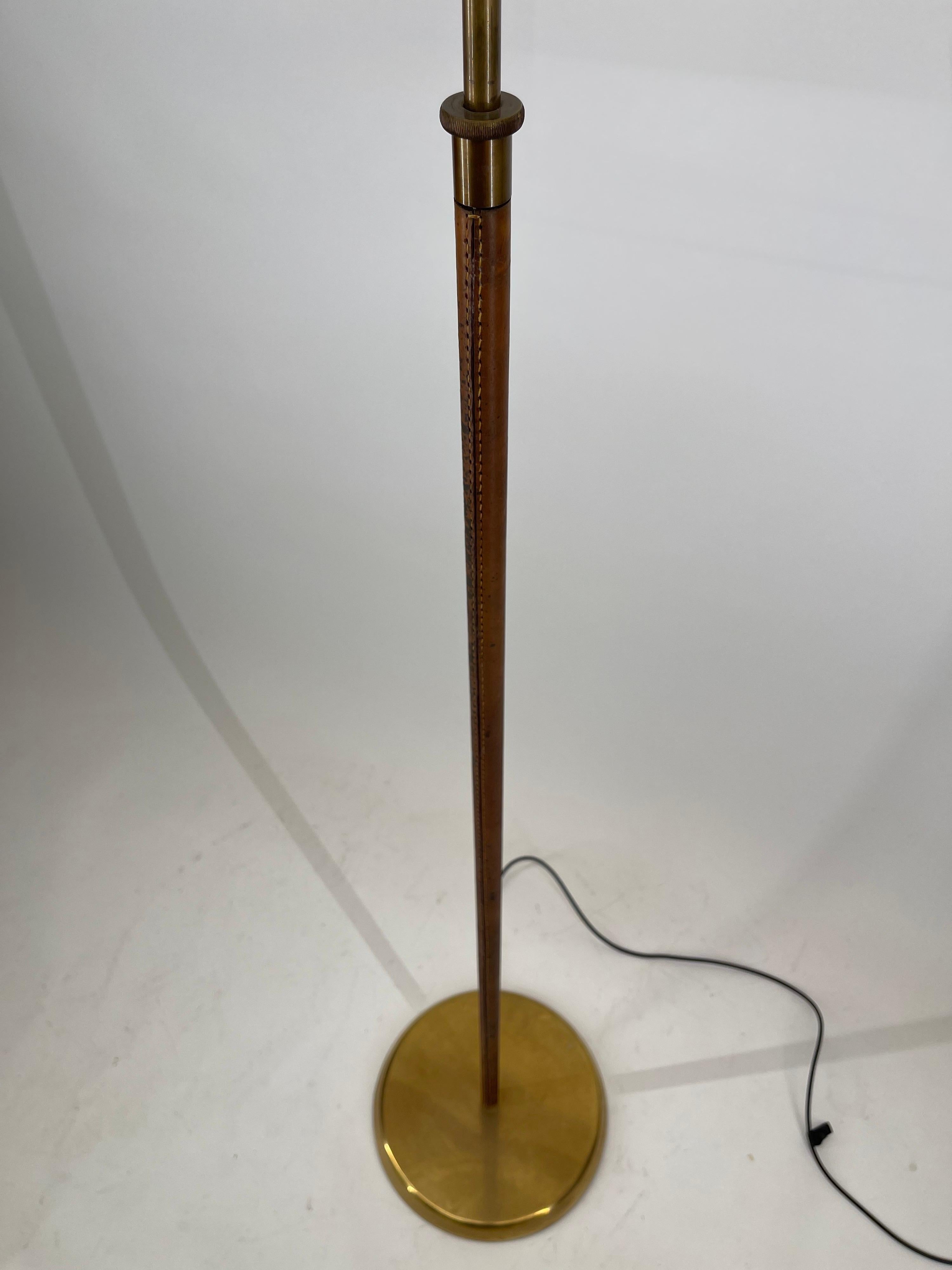 Kalmar Floor Lamp, Brass Height Adjustable Leather Stem Model 'Telescope' 2