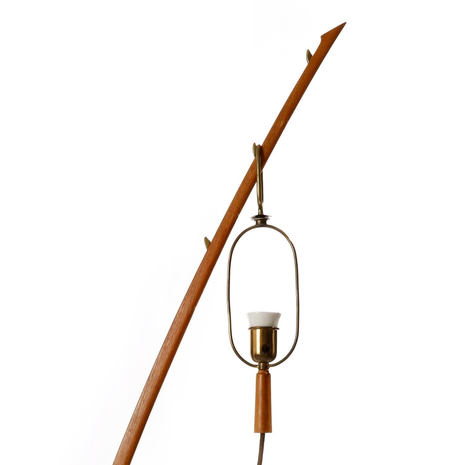 Kalmar Floor Lamp 'Dornstab' No. 2076, Brass Wood Cane, 1960 4