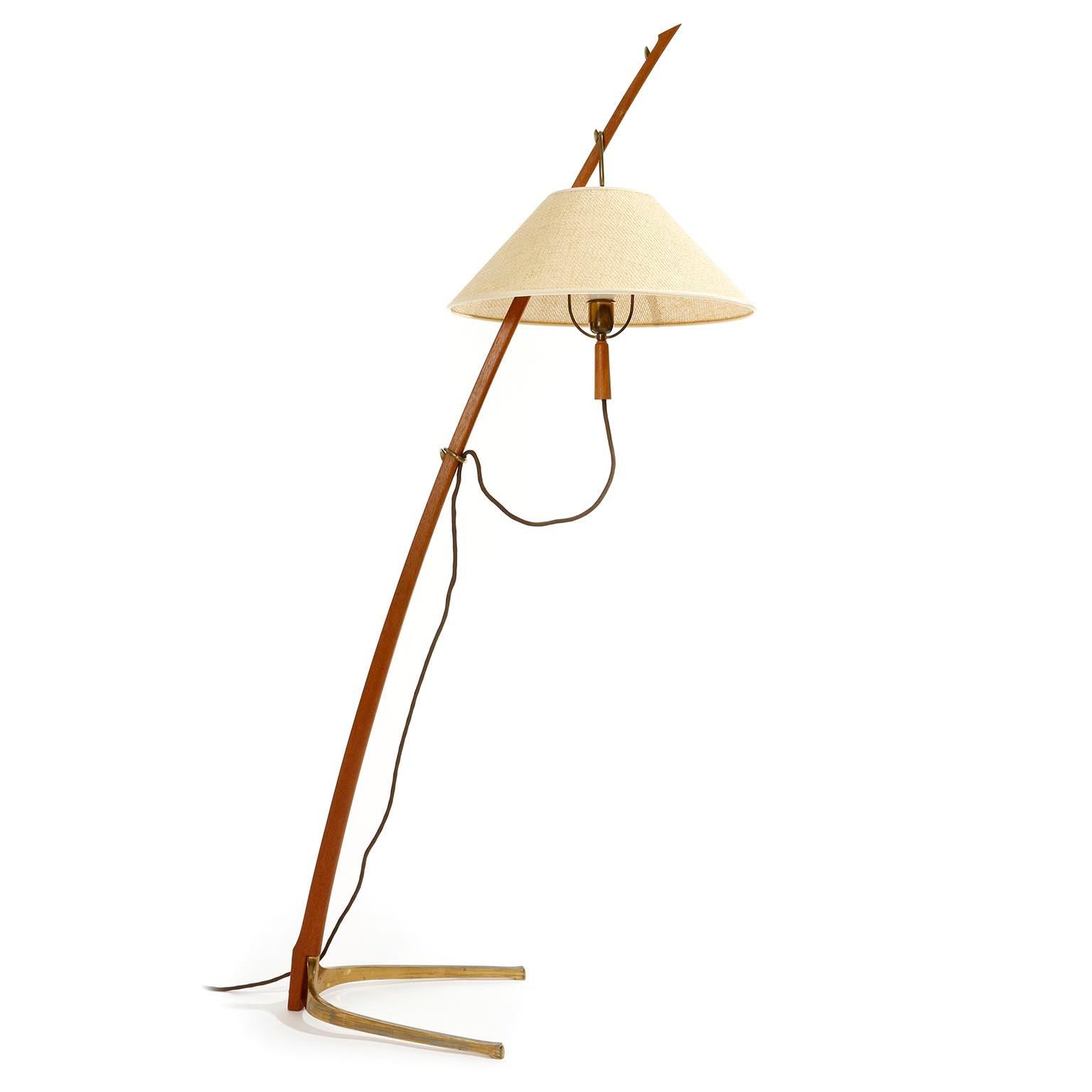 Austrian Kalmar Floor Lamp 'Dornstab' No. 2076, Brass Wood Cane, 1960