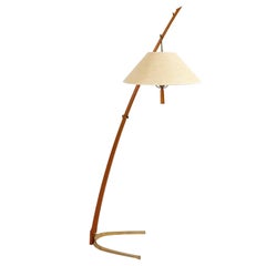 Kalmar Floor Lamp 'Dornstab' No. 2076, Brass Wood Cane, 1960