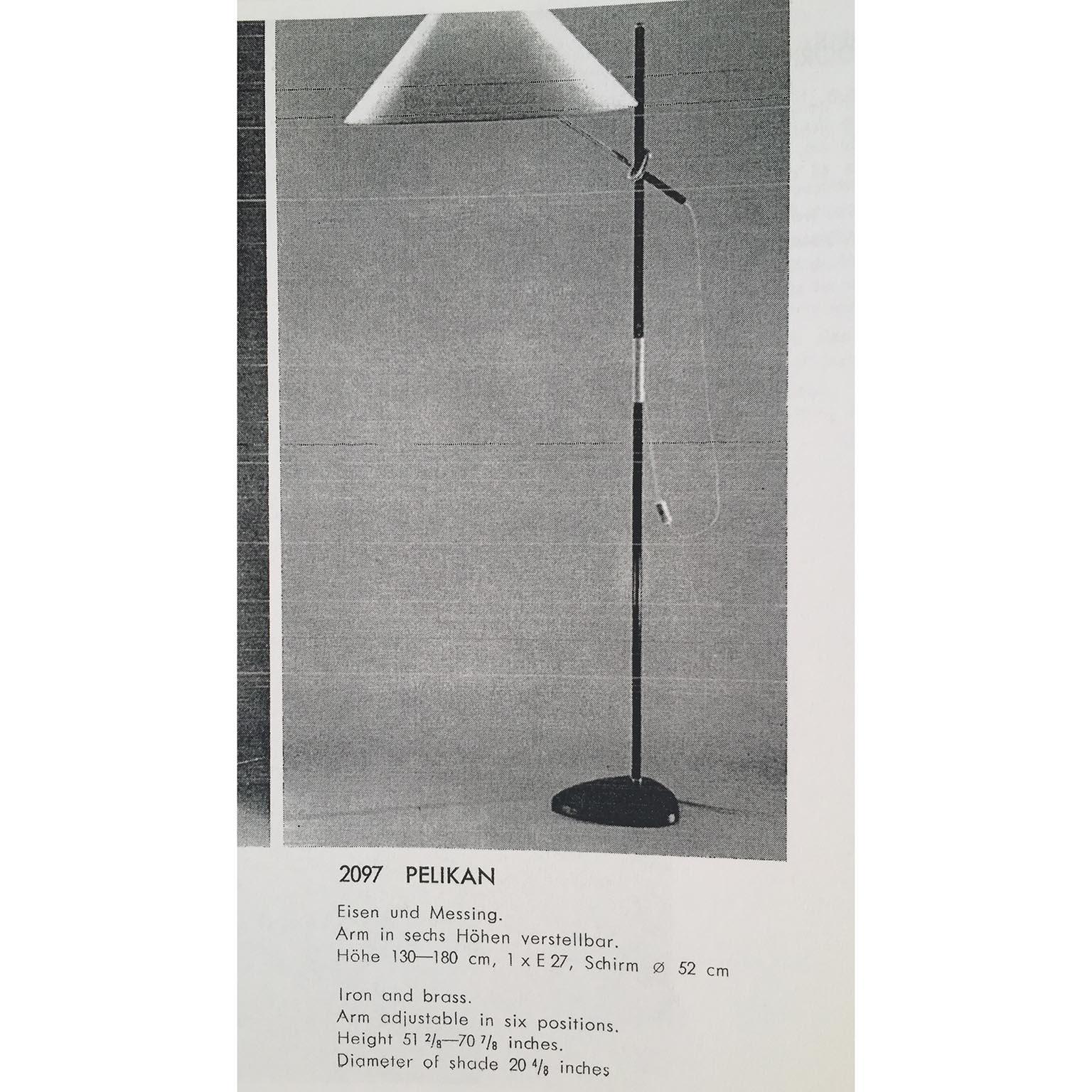 Kalmar Floor Lamp 'Pelican' Mod. 2097, Height Adjustable, Brass Black Iron, 1960 3